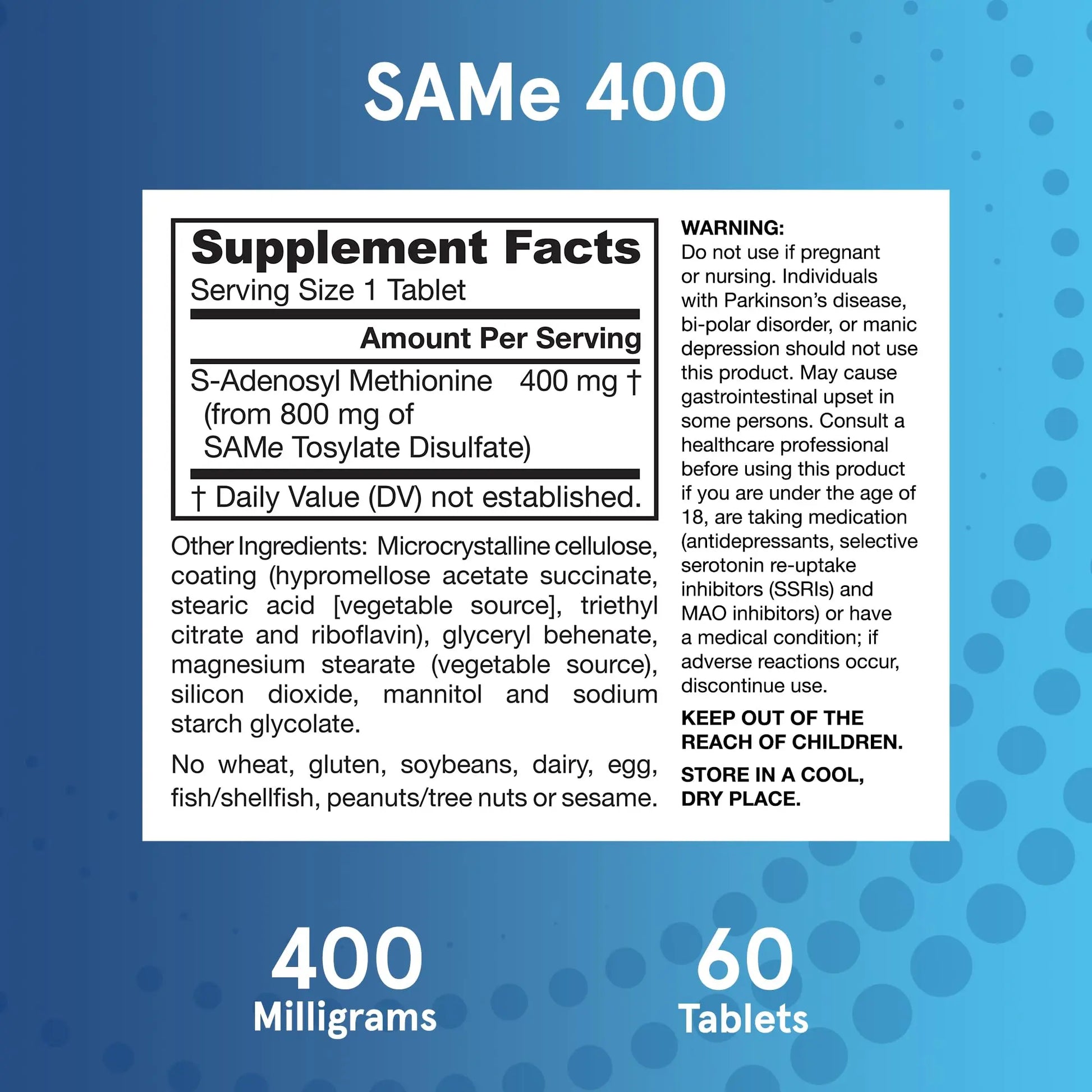 Jarrow Formulas SAMe Supplement 400 mg - 60 Tablets - High Concentration of Active S,S Form - Supports Joint Health, Liver Function, Brain Metabolism, Balanced Mood & Antioxidant Defense - 60 Servings Jarrow Formulas uk supplements