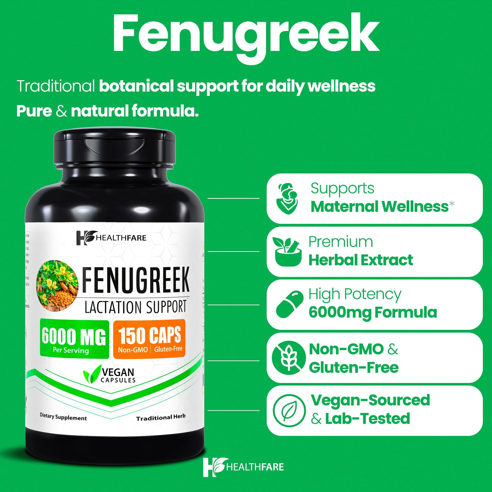 Healthfare Fenugreek Seed Extract 6000mg | 150 Vegan Capsules | Concentrated Herbal Supplement | Non-GMO, Gluten-Free | Made in USA Healthfare uk supplements