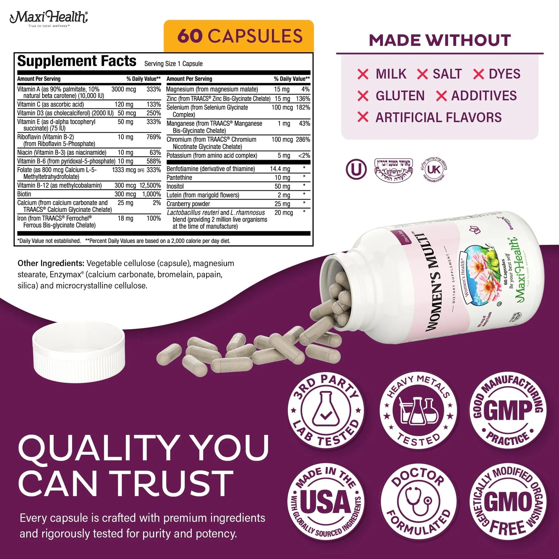 Womens Multivitamin – Methylated Multivitamin for Women with 23 Key Vitamins C, D, B6, B12, Calcium, Probiotics, Biotin & More Maxi Health uk supplements