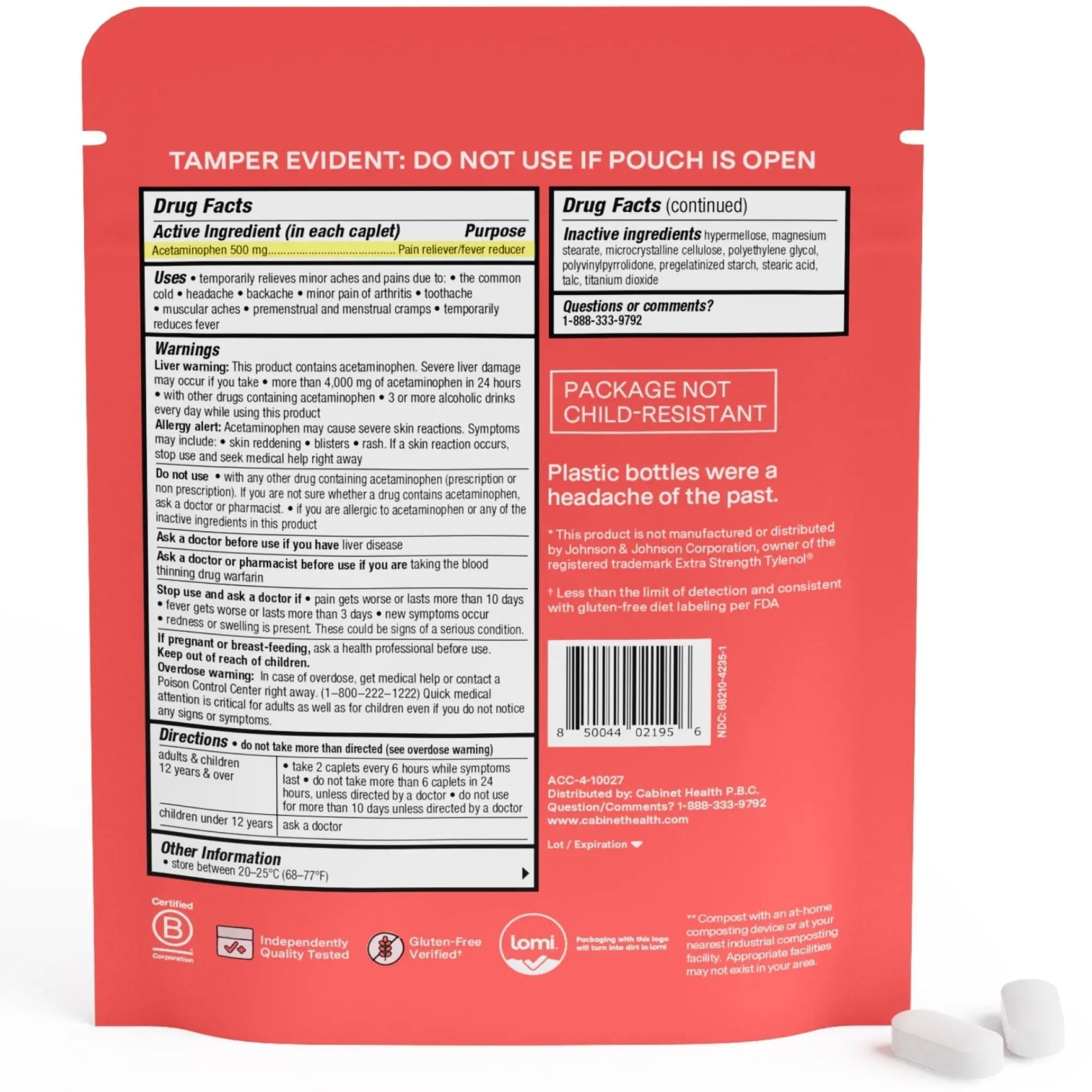Cabinet: 500mg Acetaminophen for Headache Relief, Toothaches, Sore Throat, and Fever Reducer, 120 Tablets (Refill Pouch) Cabinet: uk supplements