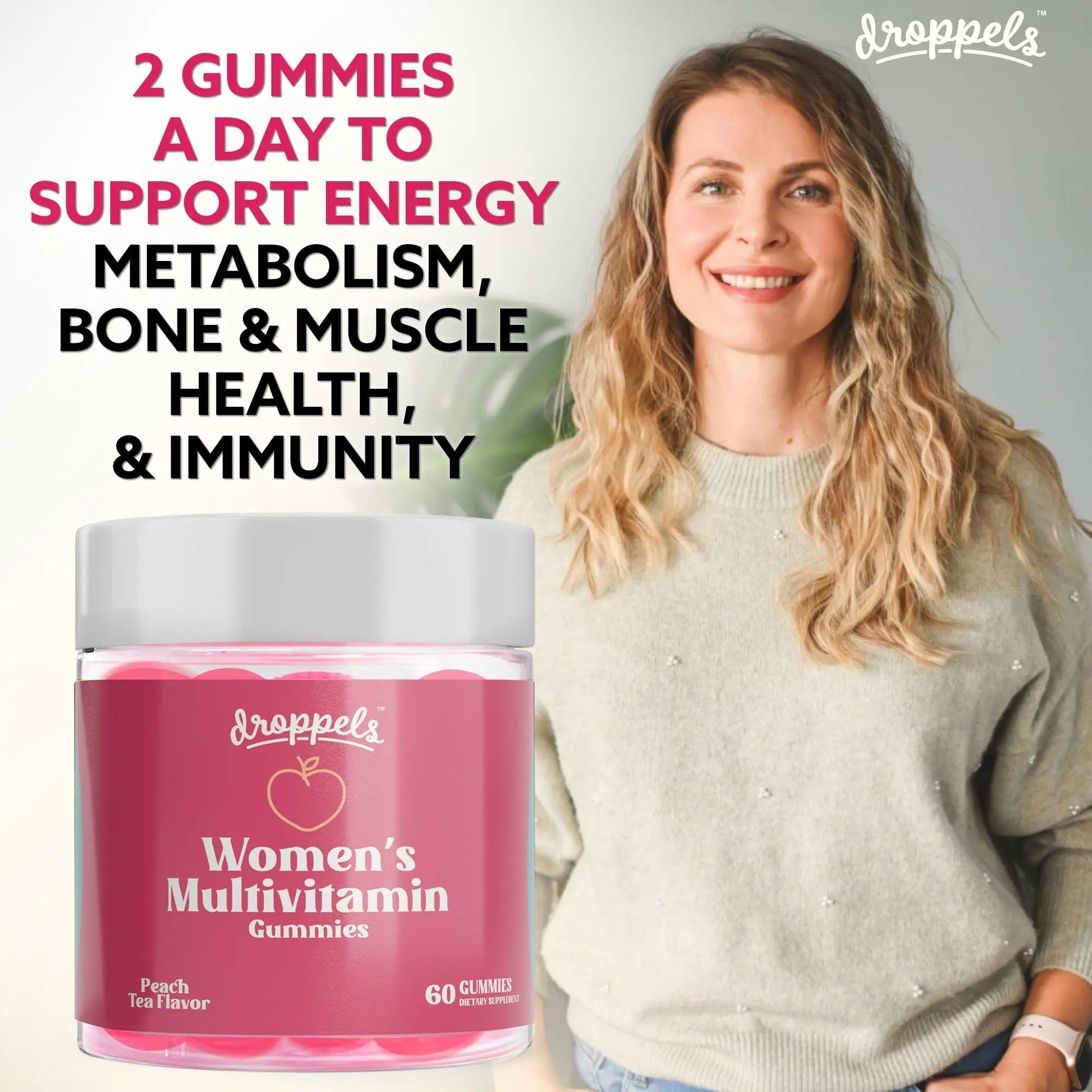 Droppels Women's Multivitamin Gummies with Folic Acid, Vitamins A, D, C, E, K, B6, B12, Biotin & More | Vegan, Non-GMO & Pectin-Based Daily Vitamins for Women | Droppels uk supplements