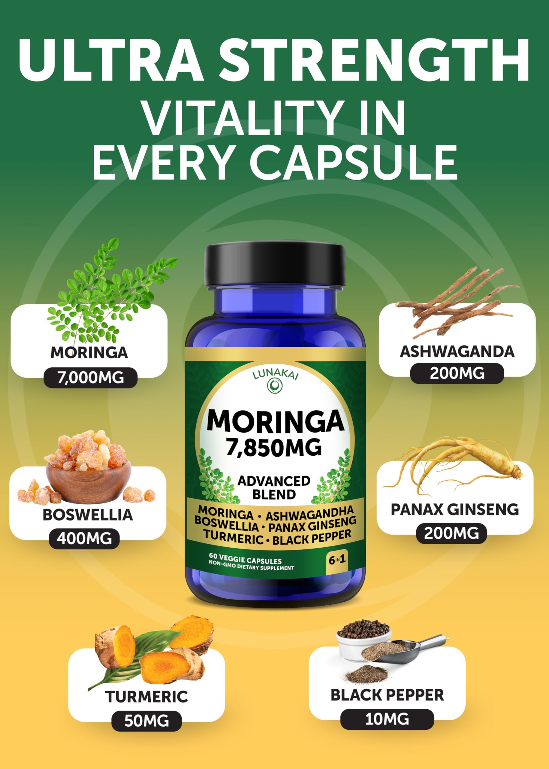 Lunakai USA Made Moringa & Sea Moss Capsules Bundle – 6-in-1 & 16-in-1 Advanced Blends – 60 Non-GMO Veggie Capsules Each Lunakai uk supplements
