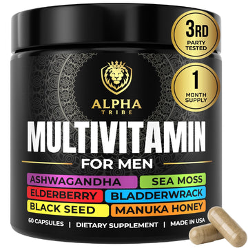 Alpha Tribe Multivitamin for Men with Seamoss Black Seed Oil Ashwagandha Burdock Root, Turmeric Bladderwrack, Vitamin C, Elderberry, Manuka, Yellow Dock | Daily Men's Vitamins and Minerals Supplement Alpha Tribe uk supplements