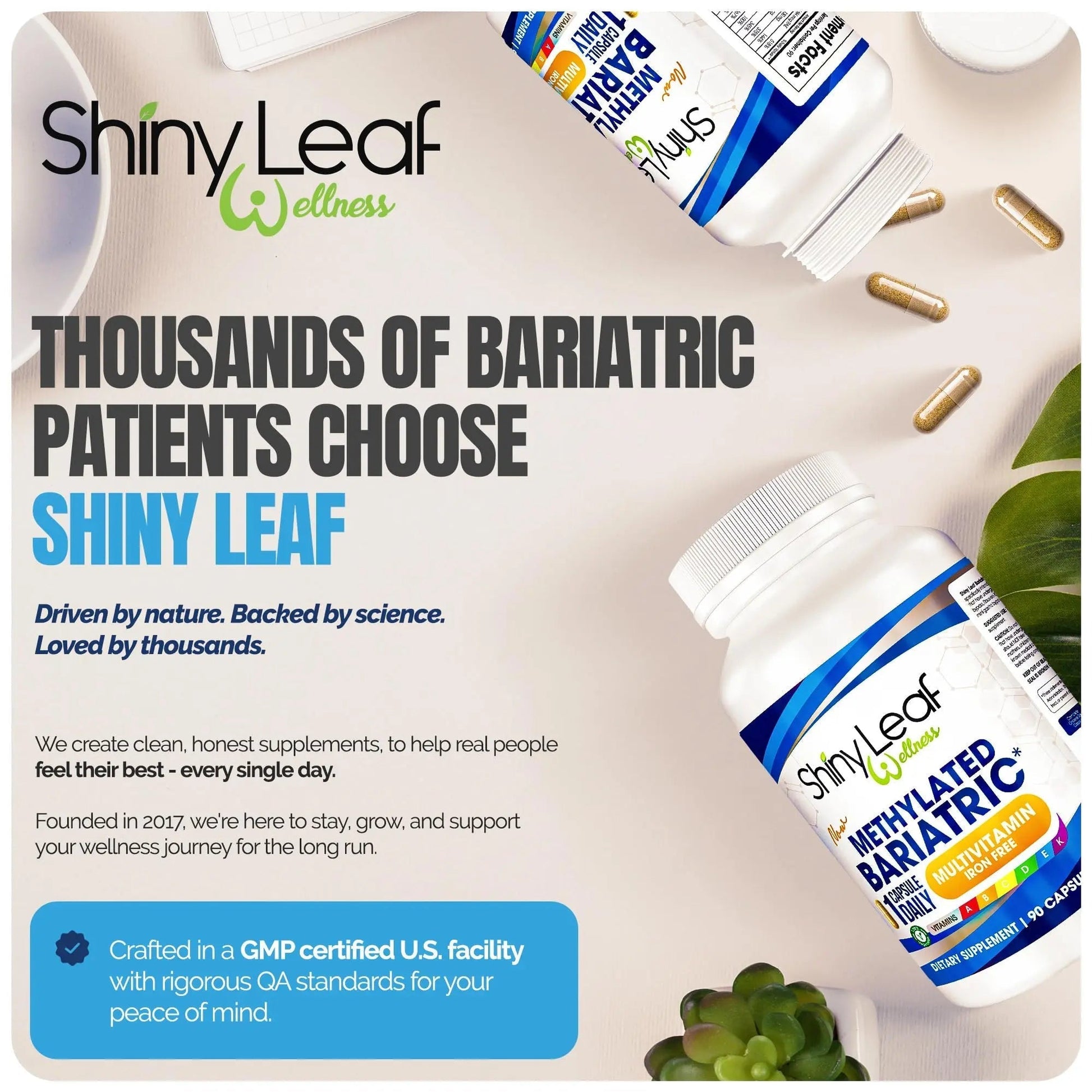 Shiny Leaf Methylated Bariatric Multivitamin Without Iron – Vitamins for Gastric Bypass & Sleeve, 1 Daily Capsule W Methylated Folate, B12, A, C, D, K Shiny Leaf uk supplements