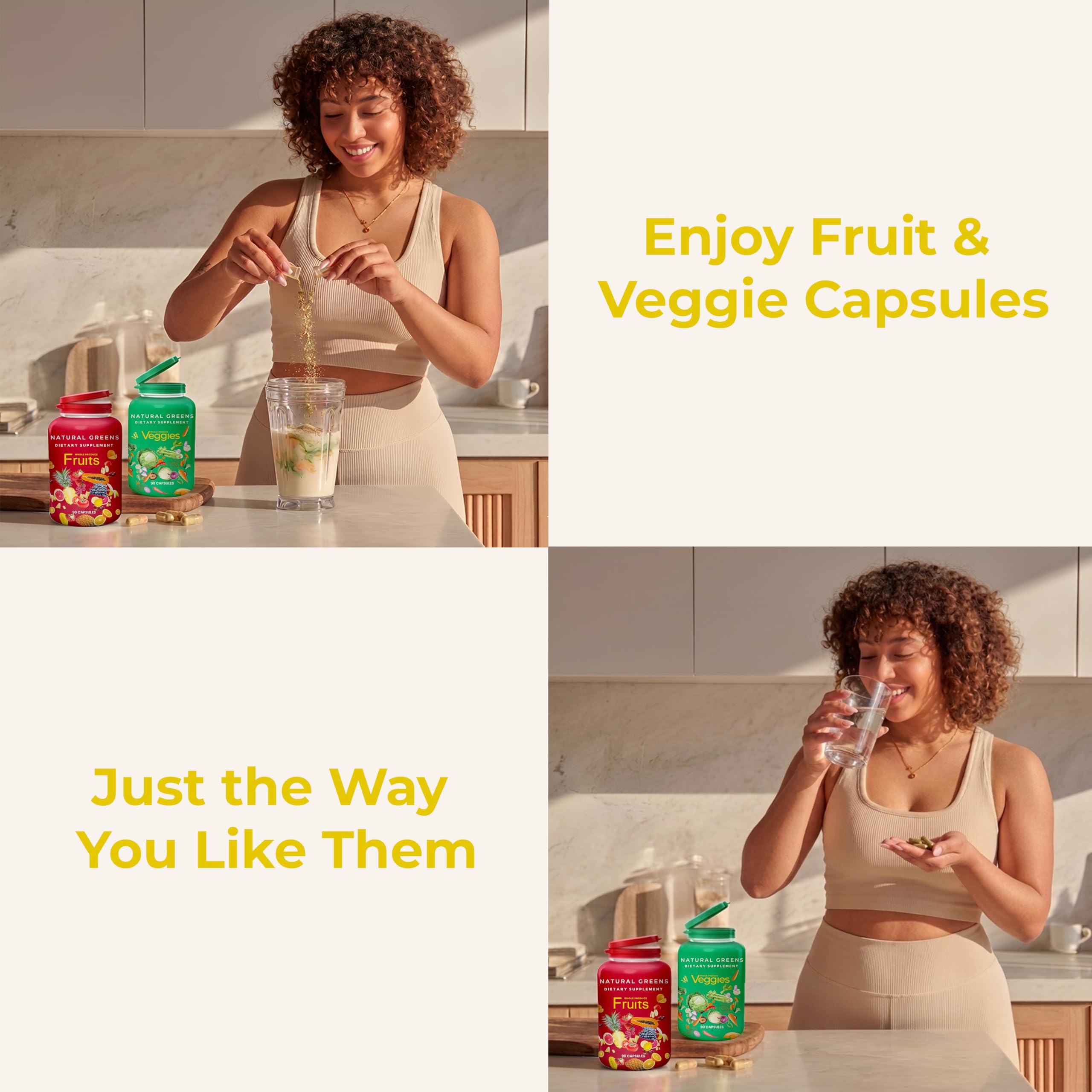 Fruits and Veggies Whole Produce Dietary Supplement with Superfood Fruits and Vegetables for Men, Women and Kids, 90 Fruit Capsules, 90 Veggie Capsules - 1 Set NATURAL GREENS uk supplements