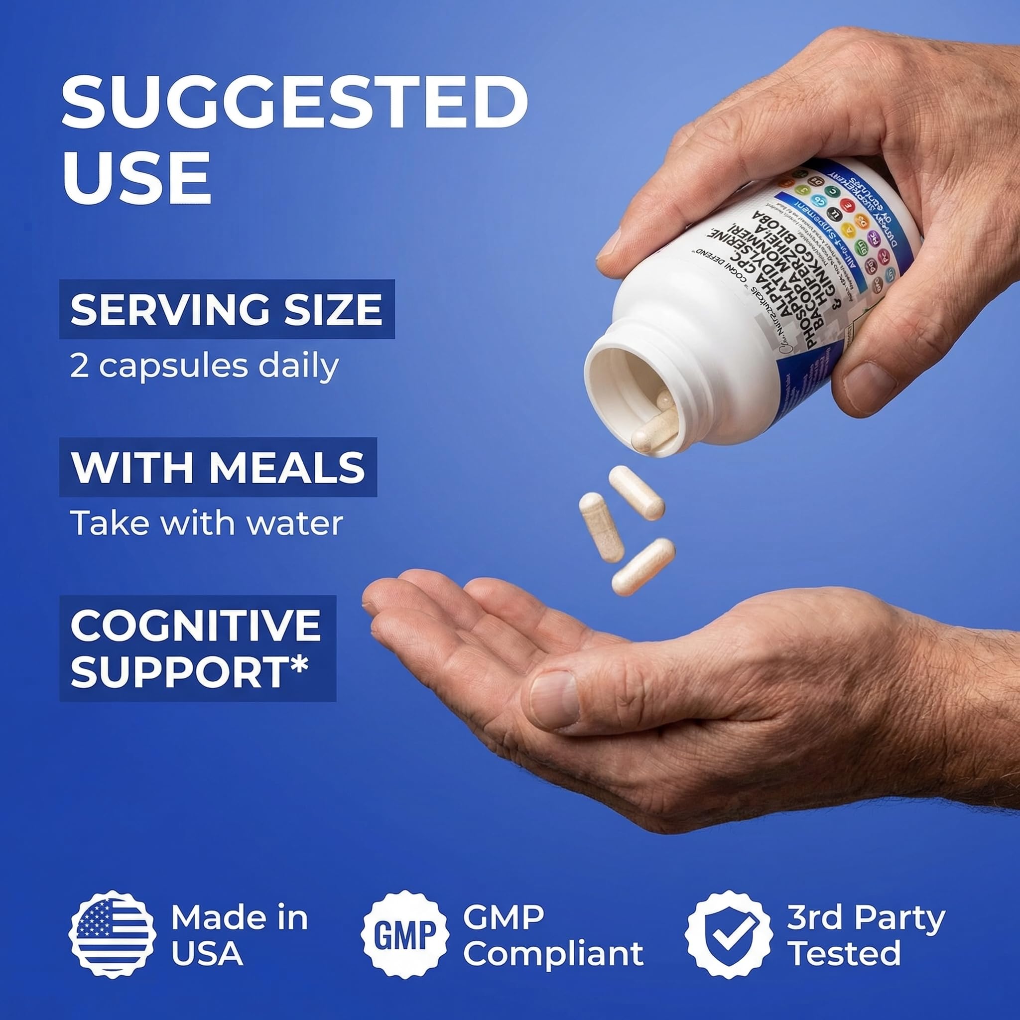 Brain Supplement Alpha GPC 300mg Phosphatidylserine Bacopa Monnieri Ginkgo Biloba Lions Mane Huperzine A L-Theanine NAC Nootropic Memory Focus Cognitive Support Vitamins B C D E 60 Capsules USA Clean Nutraceuticals uk supplements