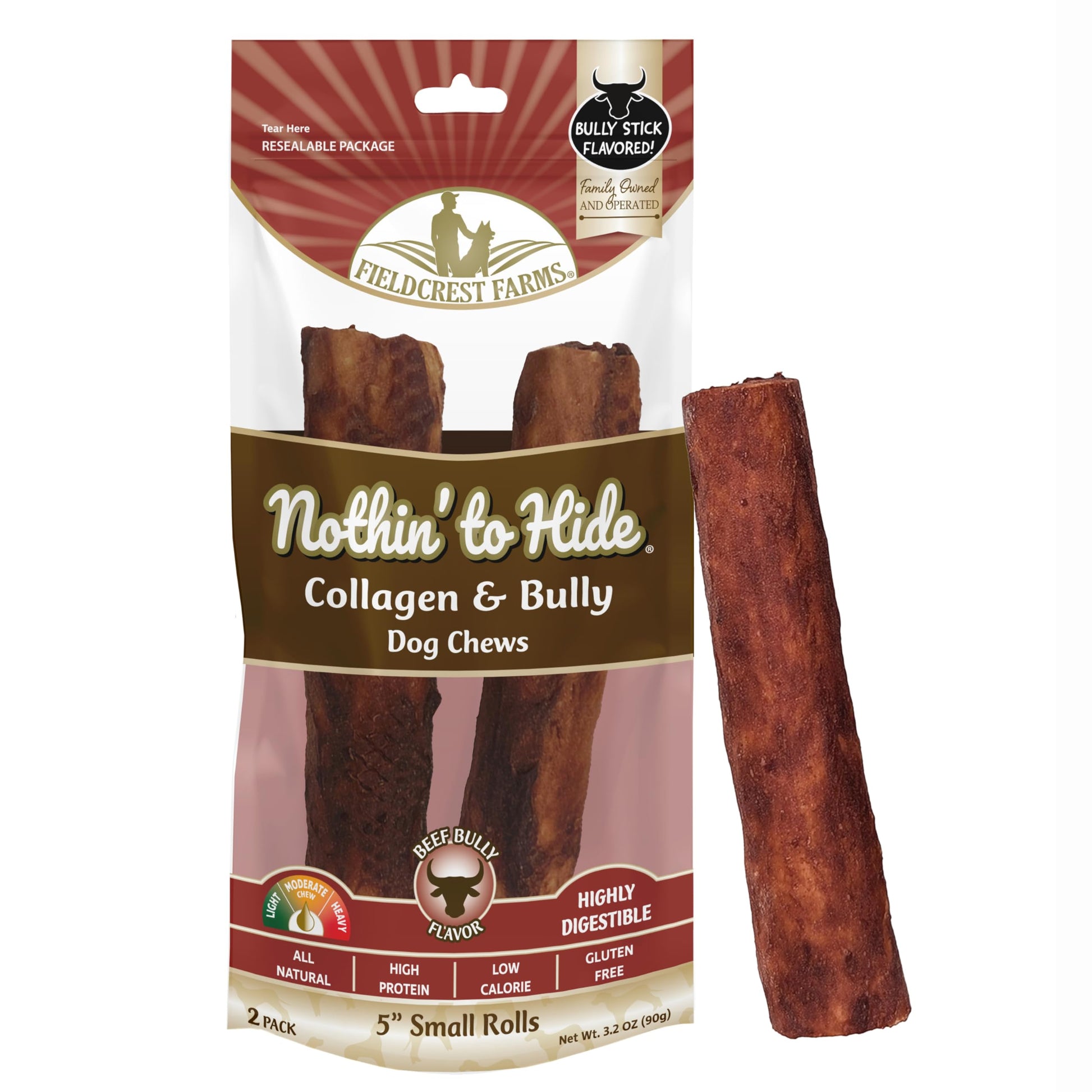 Fieldcrest Farms Nothin’ to Hide Collagen & Bully Small Rolls, 5 Inch, Beef Bully Flavor, Highly Digestible Chews That Support Skin, Coat, Joints & Muscles, for Moderate Chewers Under 25 Lbs, 2 Pack Fieldcrest Farms uk supplements