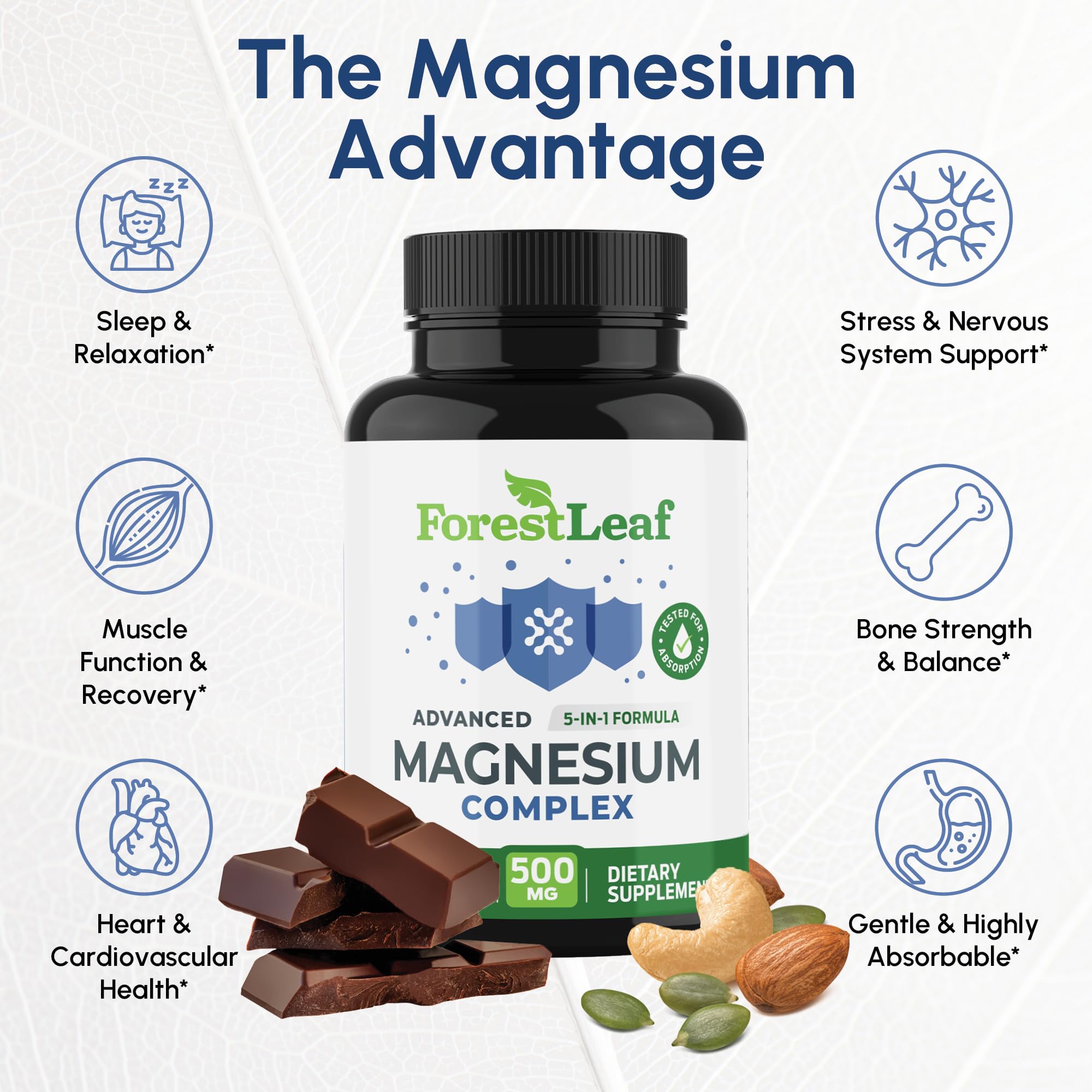 ForestLeaf Magnesium Complex for Women and Men - 500mg Magnesium Supplement for Sleep - 5-in-1 Chelated Magnesium Citrate, Bisglycinate, Malate, Taurate, Oxide (120 Ct) ForestLeaf uk supplements