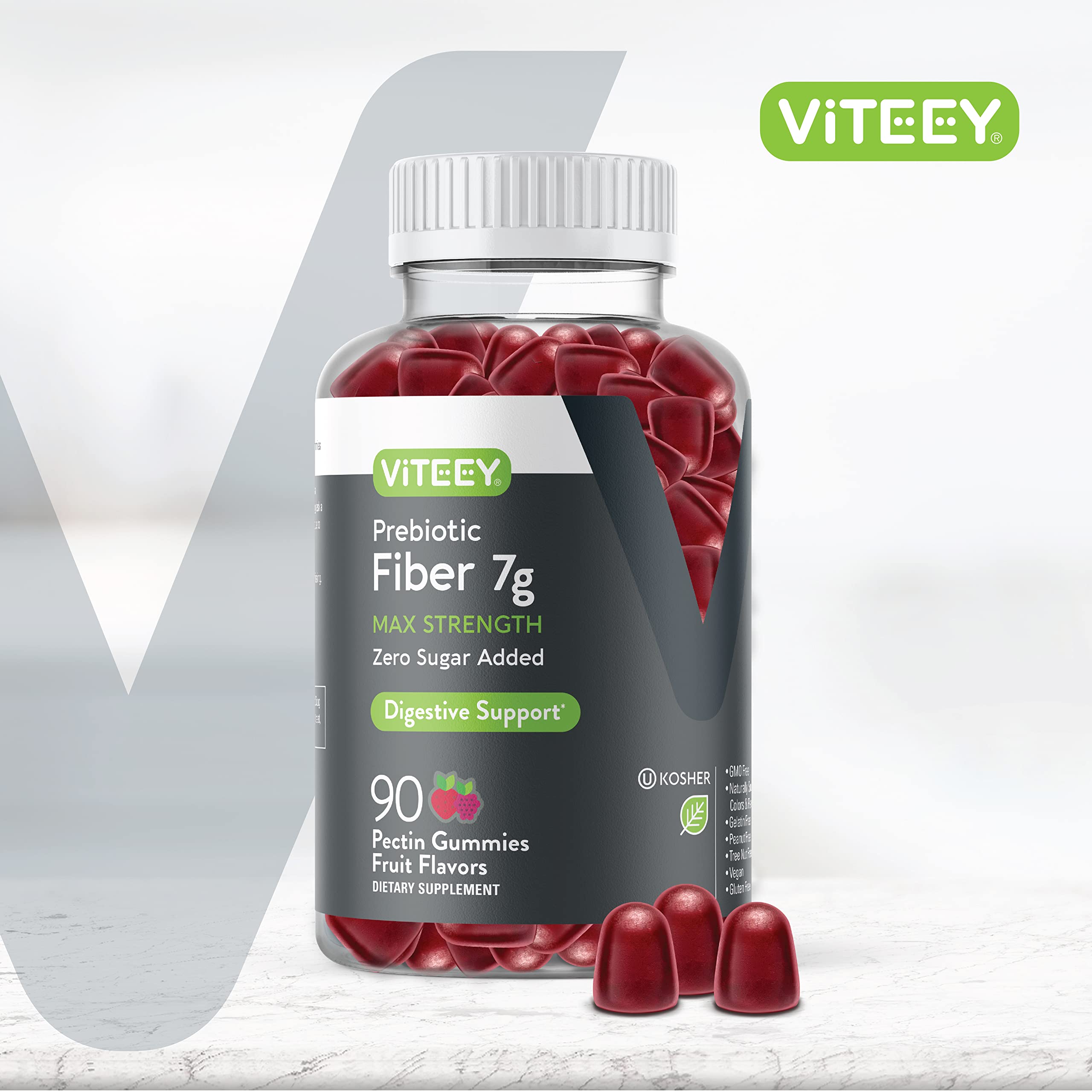 Prebiotic Fiber Gummies 7G Extra Strength [Zero Sugar Added] Digestive Heath Regularity Viteey uk supplements