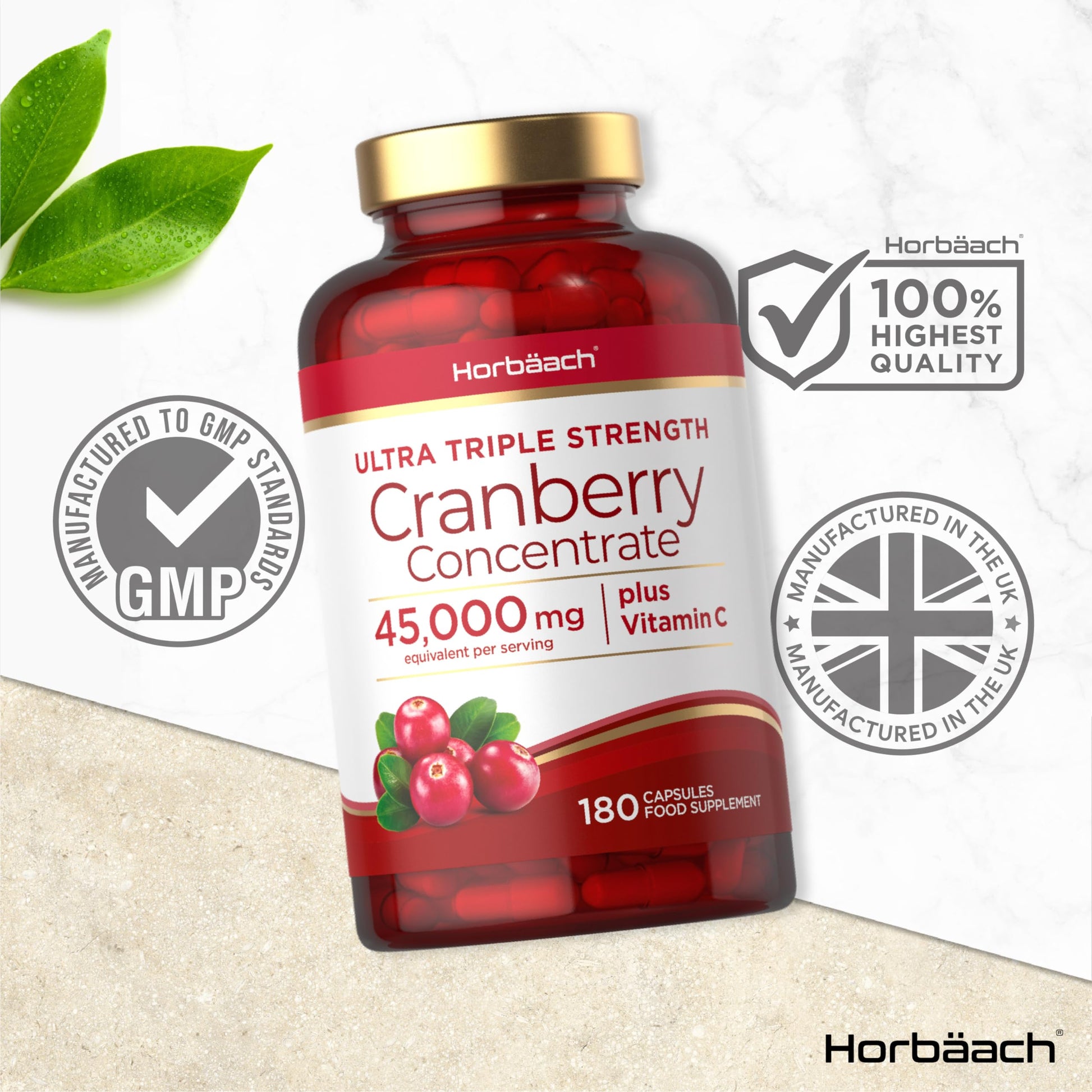Cranberry Capsules 45,000 mg | High Strength Cranberry Extract with Vitamin C Horbäach uk supplements
