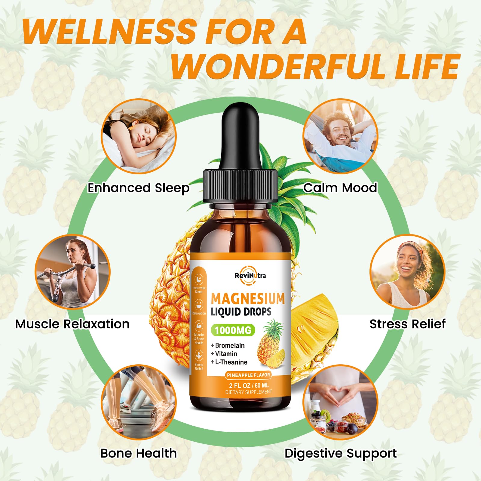 Magnesium Glycinate Liquid Drops, 1000mg of Liquid Magnesium Complex Supplement for Sleep, Nerve, Energy, Muscle, Bone, Calm & Digestion, High Absorption, 2 Fl Oz, Sugar-Free Pineapple Flavor ReviNutra uk supplements