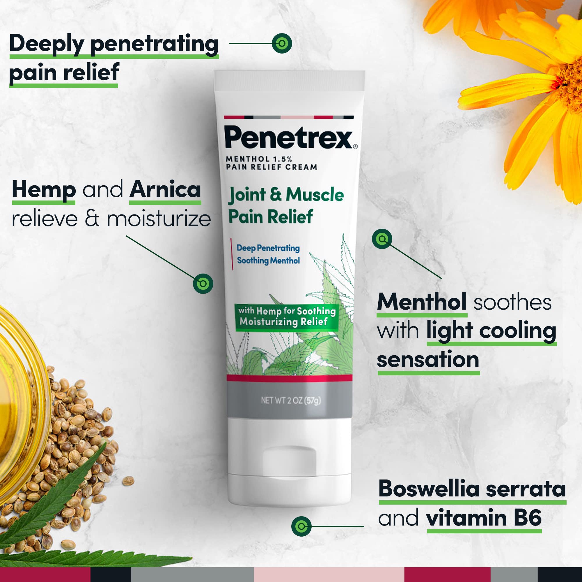 Penetrex Soothing Joint & Muscle Pain Relief Cream with Hemp - Deep Penetrating Menthol, Arnica and Hemp for Soothing, Hydrating Relief - Non-Greasy, Easy to Apply, Pleasant Scent- 2oz Squeezable Tube Penetrex uk supplements