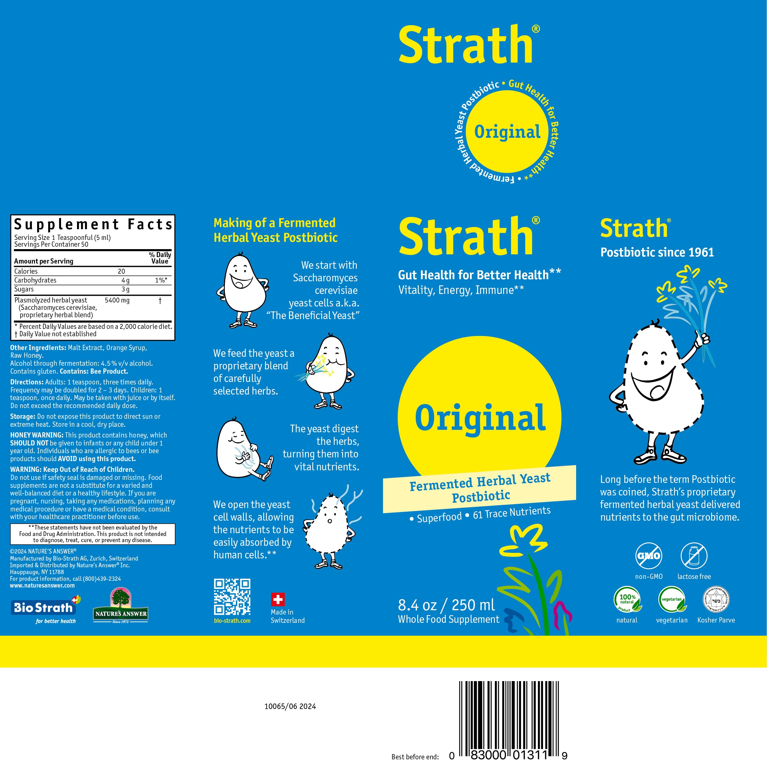 Strath Fermented Herbal Yeast Postbiotic - (8.4 Fl oz) Daily Nutritional Food Supplement Liquid | Supports Metabolism | Vegetarian | Lactose-Free | No Artificial Additives Bio-Strath uk supplements