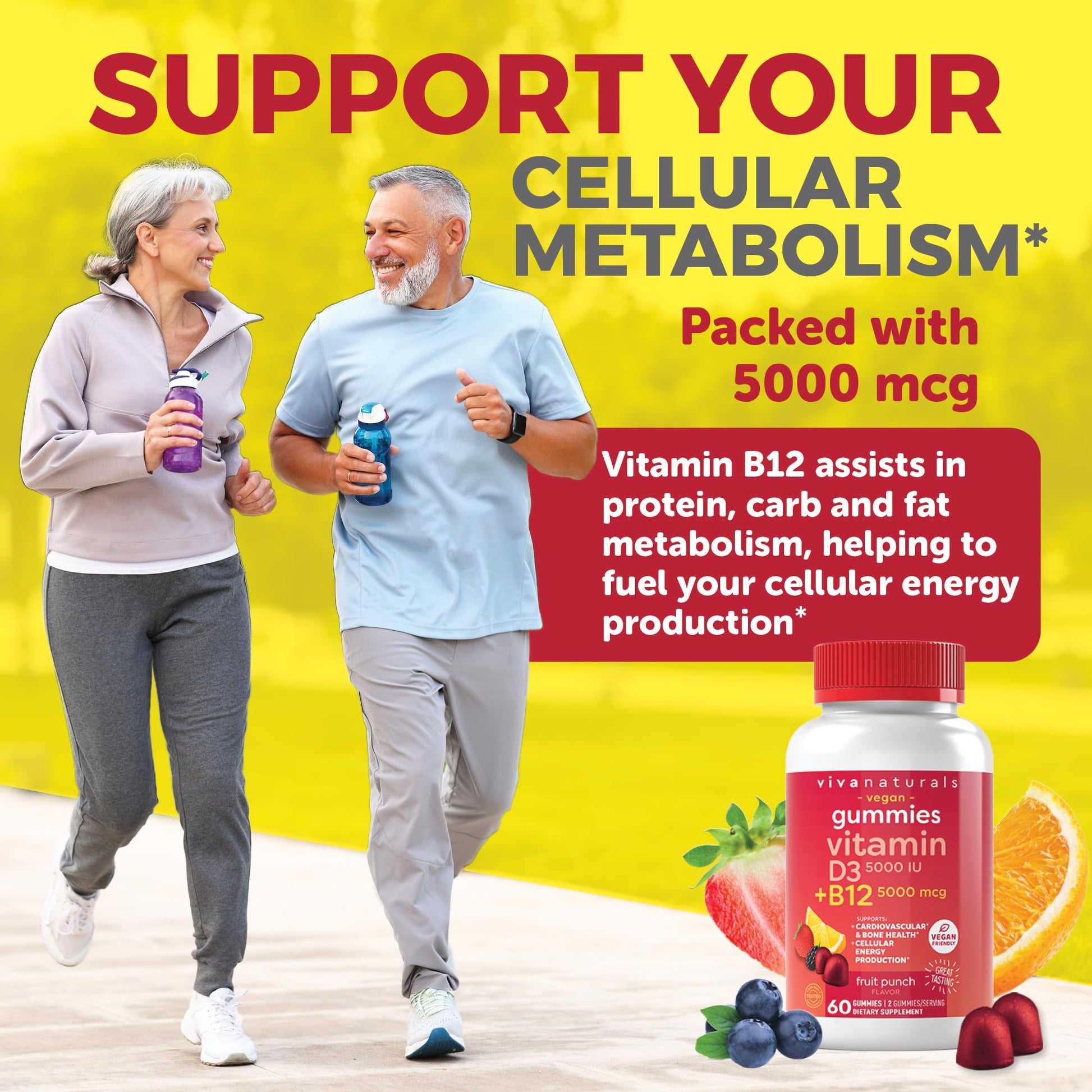 Viva Naturals Plant-Based B12 Gummies with Vitamin D3 - Chewable 5000mcg B12 Viva Naturals uk supplements