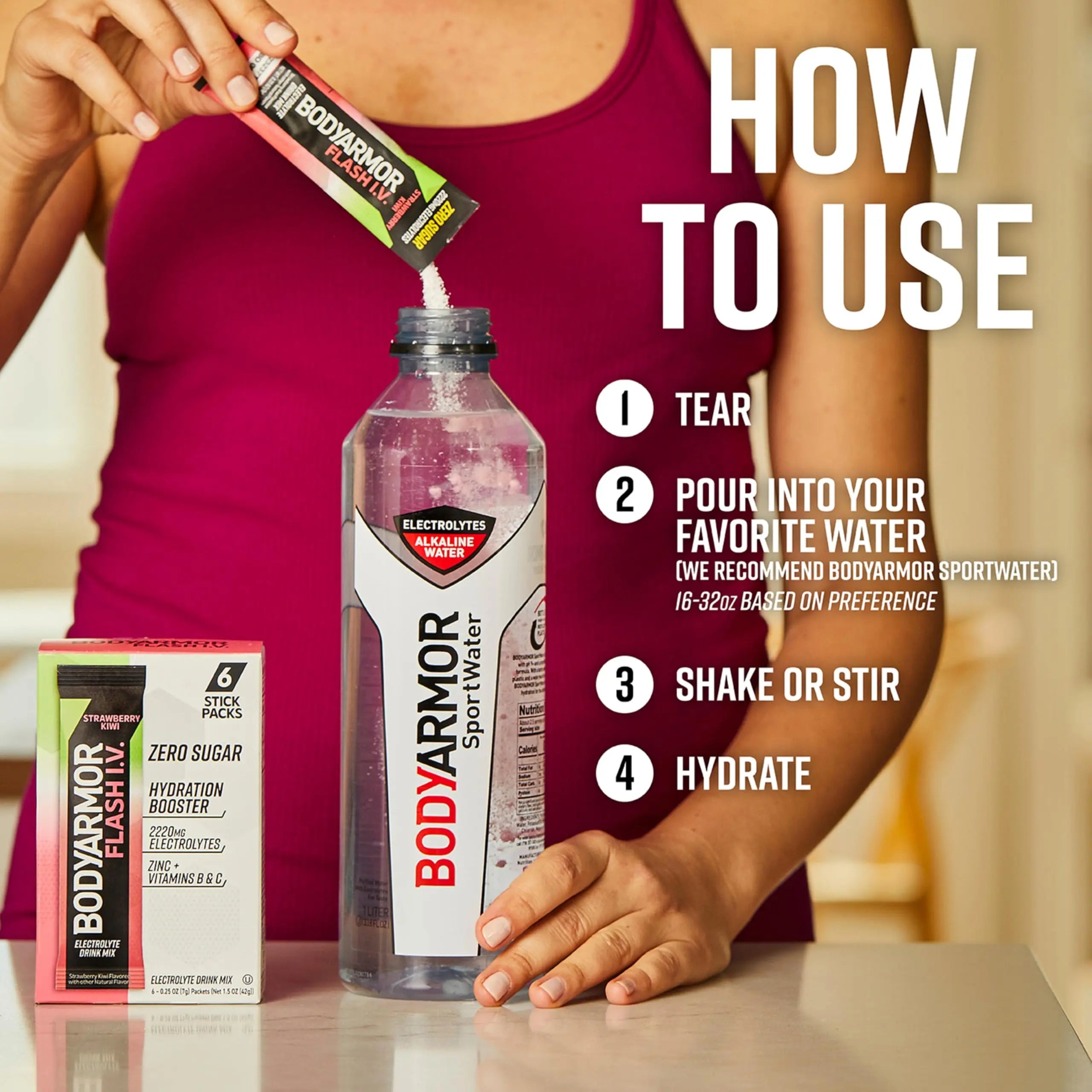BODYARMOR Flash IV Electrolyte Packets, Strawberry Kiwi - Zero Sugar Drink Mix, Single Serve Packs, Coconut Water Powder (6 Count) BODYARMOR uk supplements