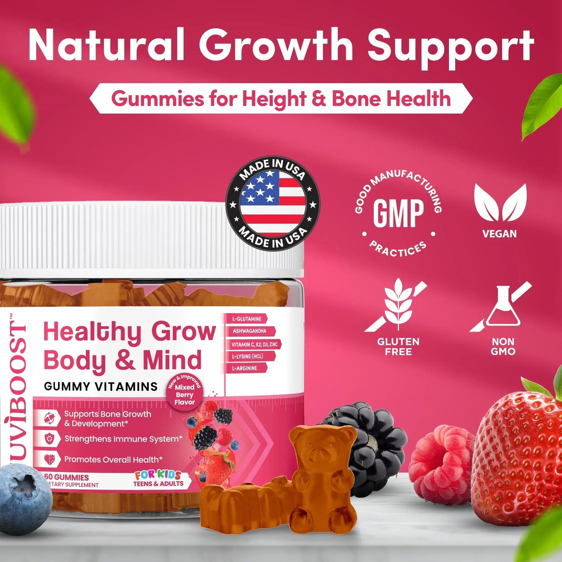 NUVIBOOST Healthy Grow Height Growth Gummies Rich in Calcium, Vitamins C, D3, K2, L-Arginine, Ashwagandha, and Others NUVIBOOST uk supplements
