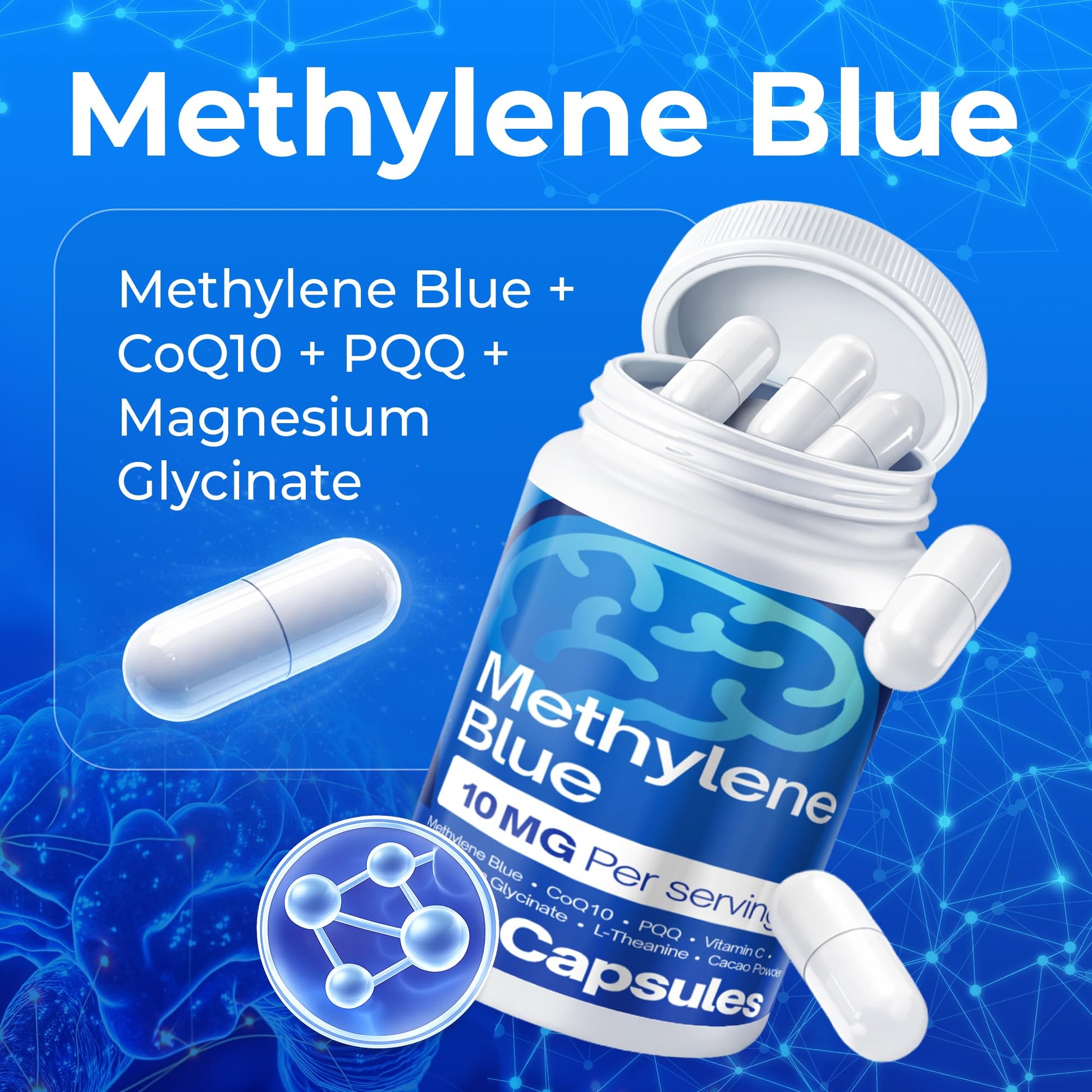 FitVitality Methylene Blue Capsules – Formulate CoQ10, PQQ, Vitamin C, L-Theanine, Cacao – 120 Vegan Capsules per Bottle – No Flavor, Easy Daily Use FitVitality uk supplements