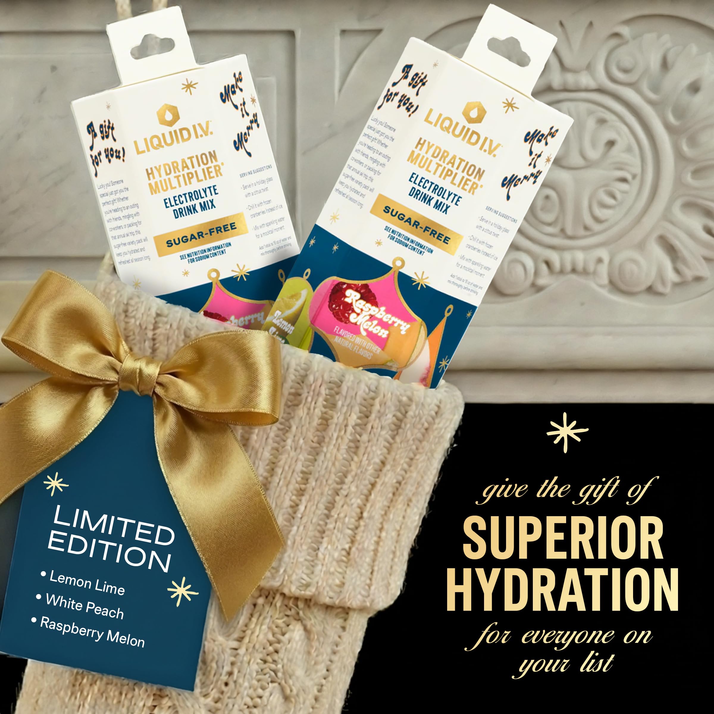 Liquid I.V.® Hydration Multiplier Sugar-Free - Variety Pack Stocking Stuffer - Raspberry Melon, Lemon Lime, and White Peach - 4 Pack (12 Sticks) Liquid I.V. uk supplements