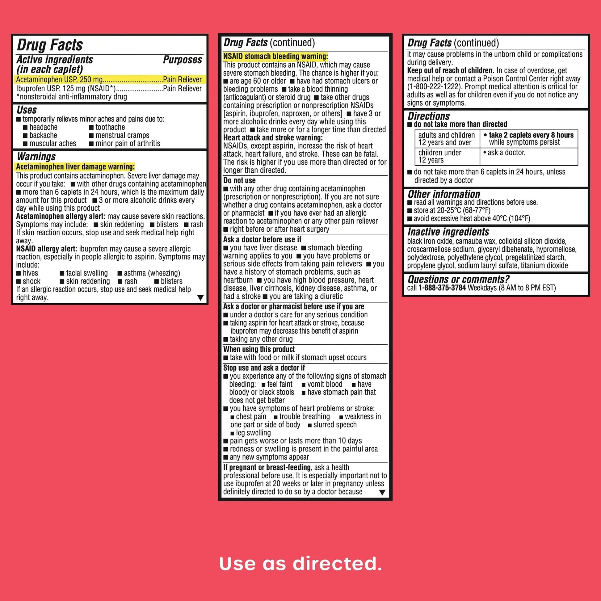HealthCareAisle Dual Action Acetaminophen and Ibuprofen (NSAID) Tablets, 250 mg /125 mg Pain Reliever - 250ct Caplets HealthCareAisle uk supplements