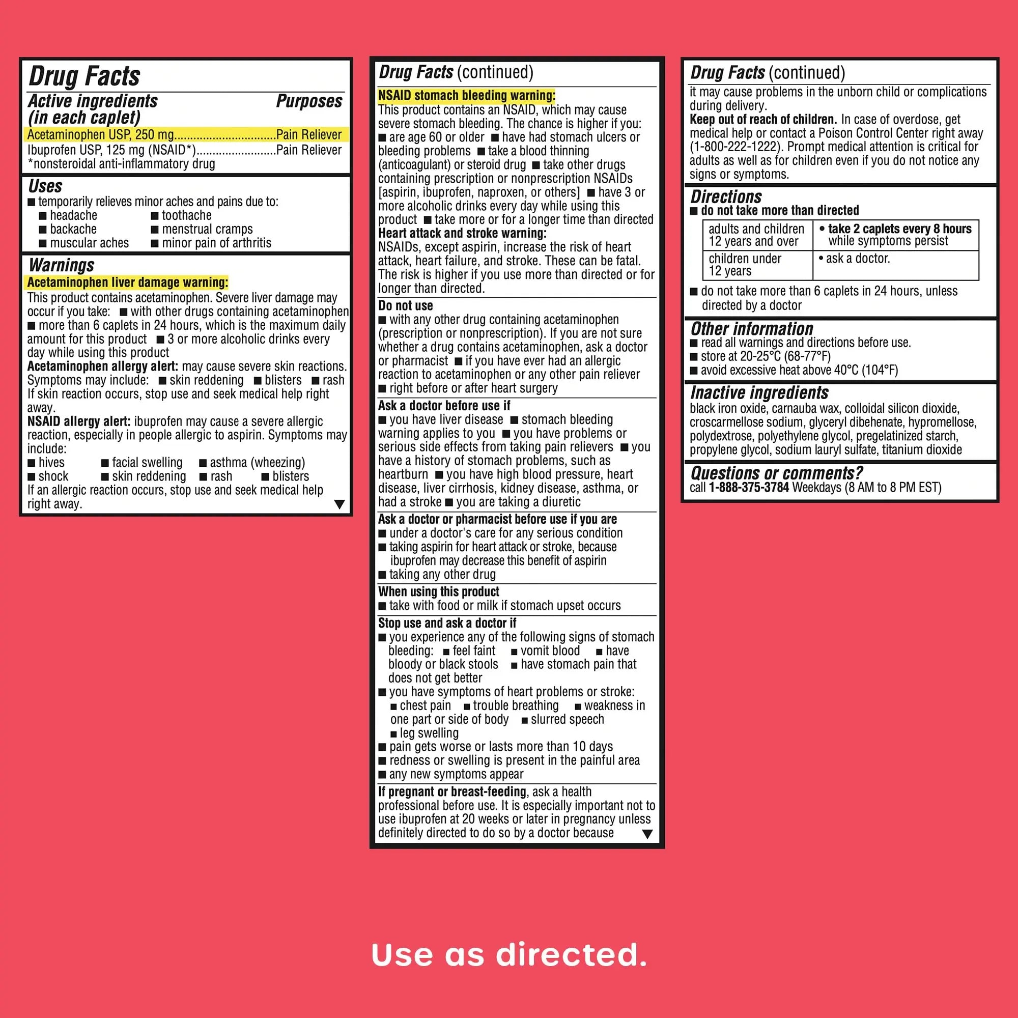 HealthCareAisle Dual Action Acetaminophen and Ibuprofen (NSAID) Tablets, 250 mg /125 mg Pain Reliever - 250ct Caplets HealthCareAisle uk supplements