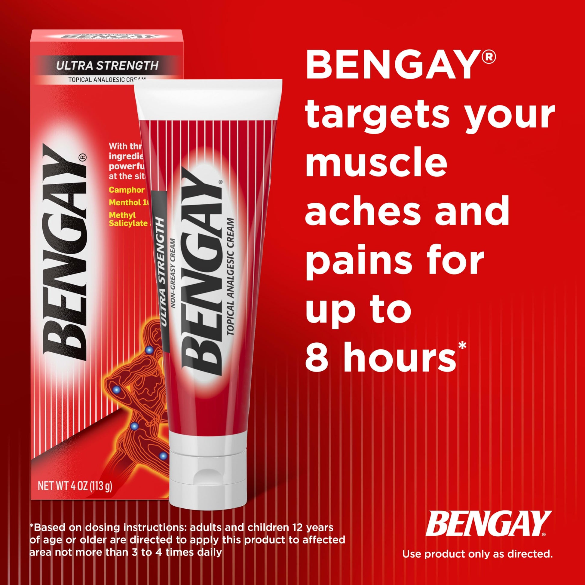 Bengay Ultra Strength Topical Pain Relief Cream, Non-Greasy Topical Analgesic for Minor Arthritis, Muscle, Joint and Back Pain, Camphor, Menthol and Methyl Salicylate, 4 OZ Bengay uk supplements