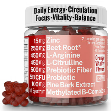 Pine Bark Extract L-Arginine L-Citrulline Beetroot Probiotic Fiber Methylated B Complex Zinc Gummies for Women Men Adults Kids w. Chicory Root Inulin 5-MTHF B6 P5P Powder Capsule Pill Supplement Alt SHIZAM uk supplements