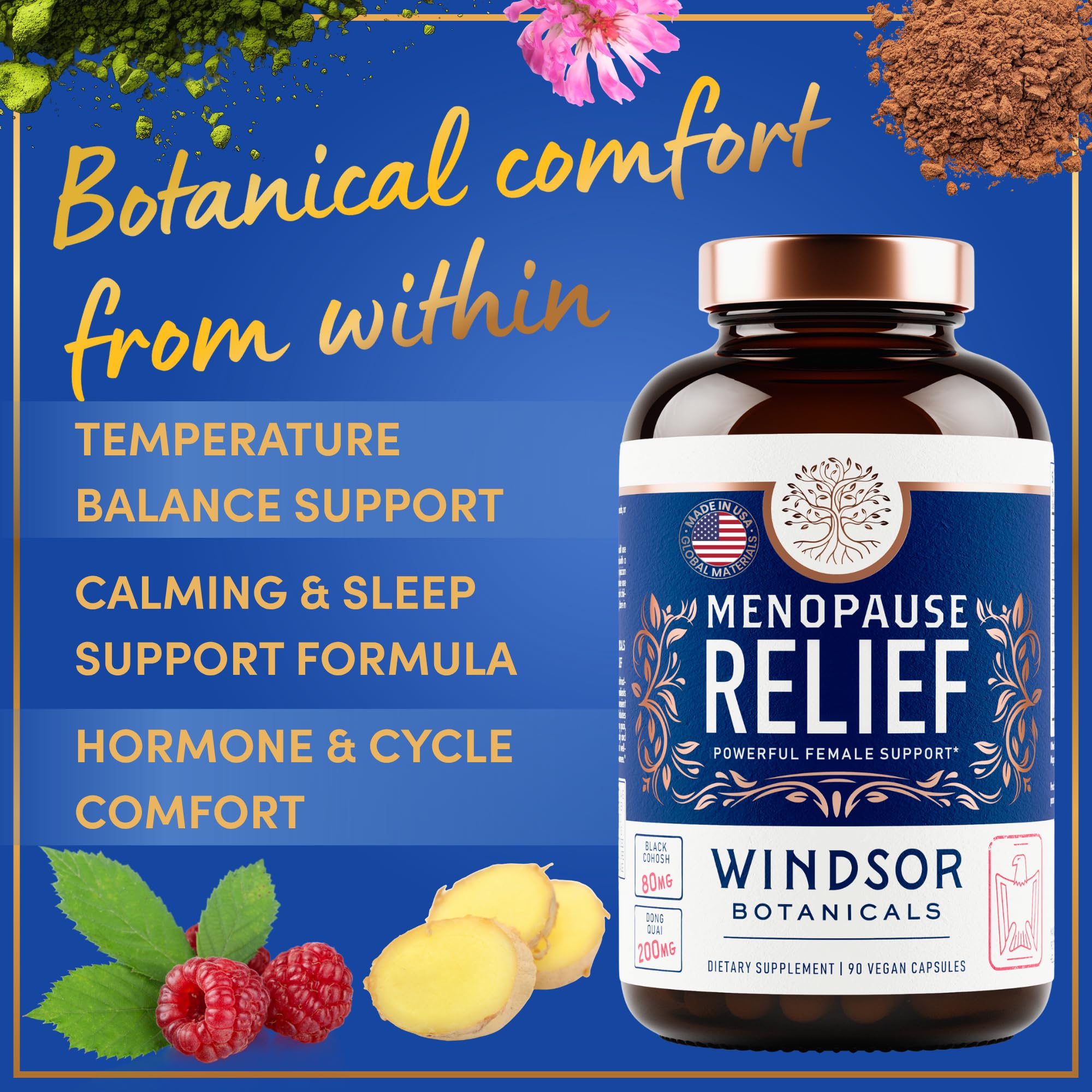 Menopause Supplements for Women - 5-HTP, Dong Quai, Black Cohosh for Menopause Hot Flashes, Night Sweats Relief Support - Womens Pre Meno Premenopausal Perimenopause Supplement - 90 Caps WINDSOR BOTANICALS uk supplements