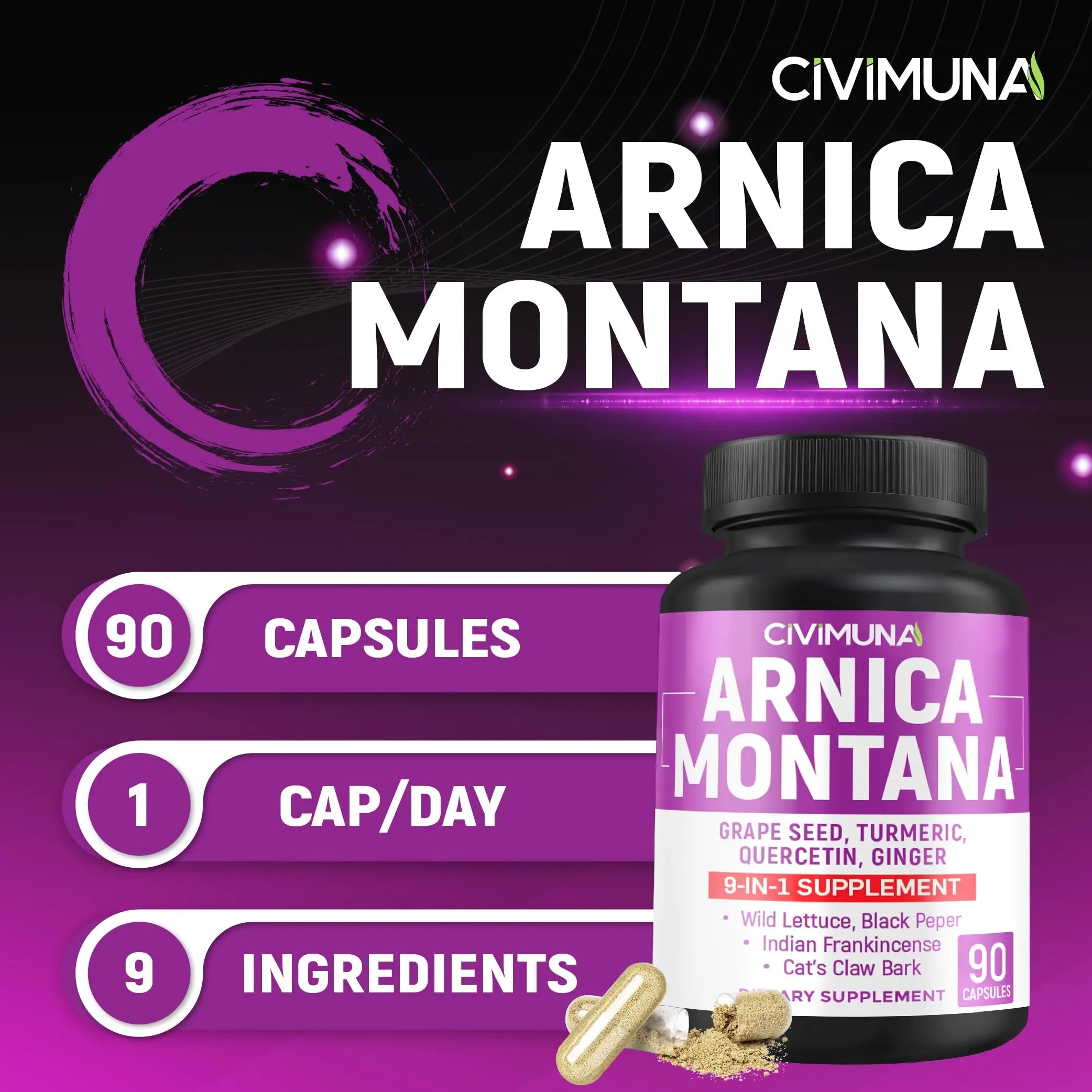 Arnica Capsules with Arnica, Grape Seed, Turmeric and More - 90 Capsules for 3 Months Supply CIVIMUNA uk supplements