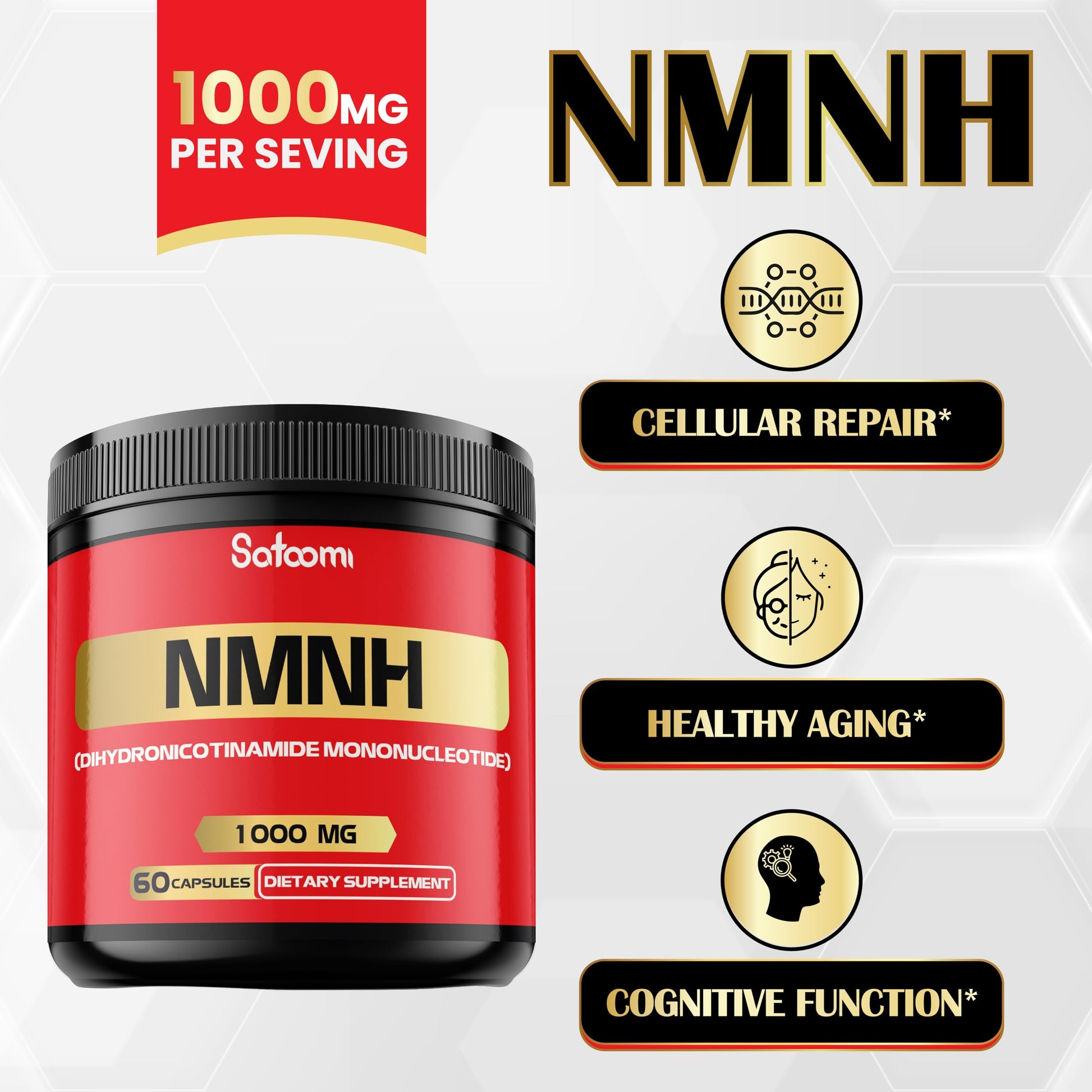 NMNH (Dihydronicotinamide Mononucleotide) -NMN Supplement Alternative - 1000mg per Serving NAD Supplement to Support NAD - 60 Capsules - 30 Days Supply Satoomi uk supplements