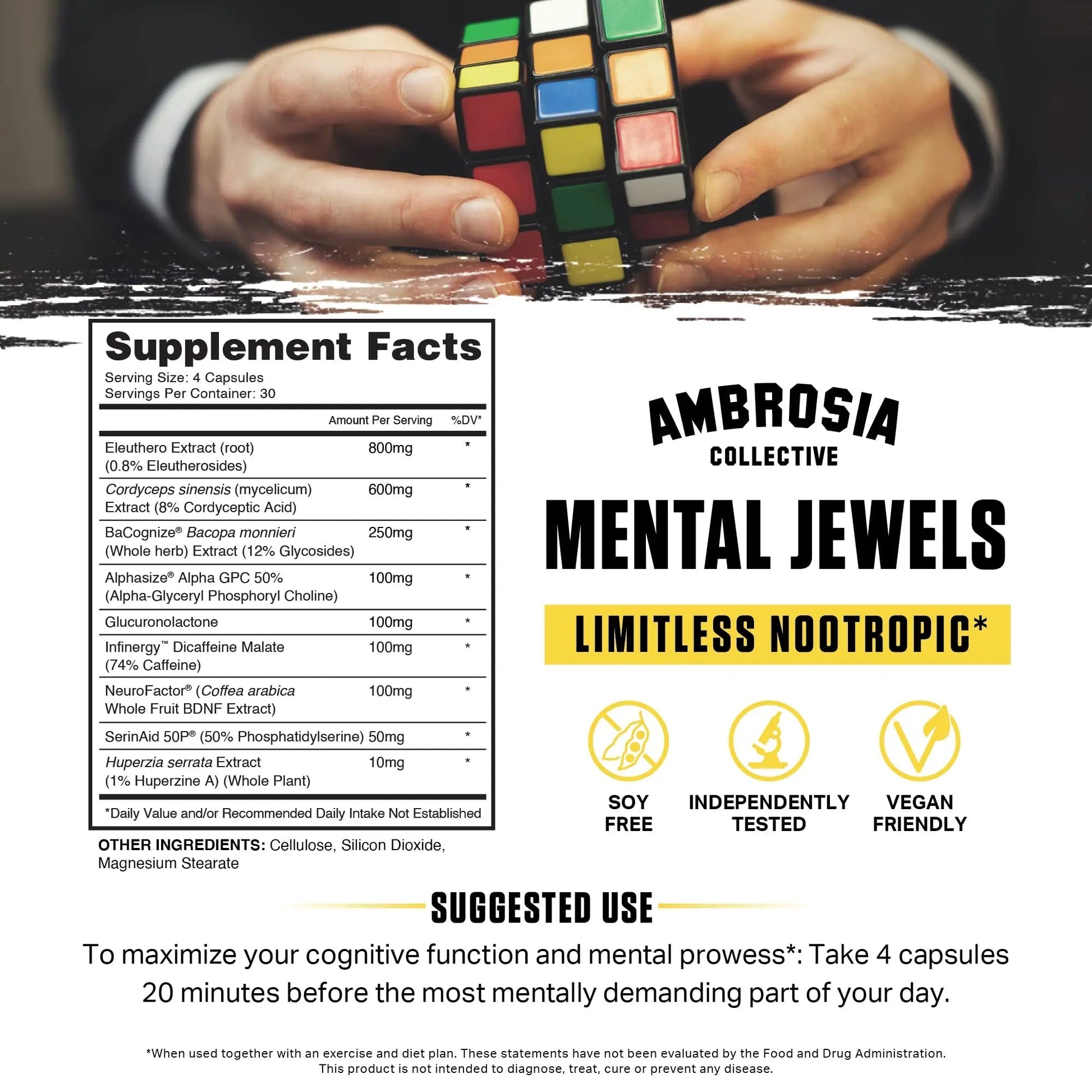 Ambrosia Mental Jewels (Capsules) - Cognitive Enhancer | Increase Memory, Communication Skills, Concentration & Focus | Alpha GPC, Choline, BaCognize Ambrosia uk supplements