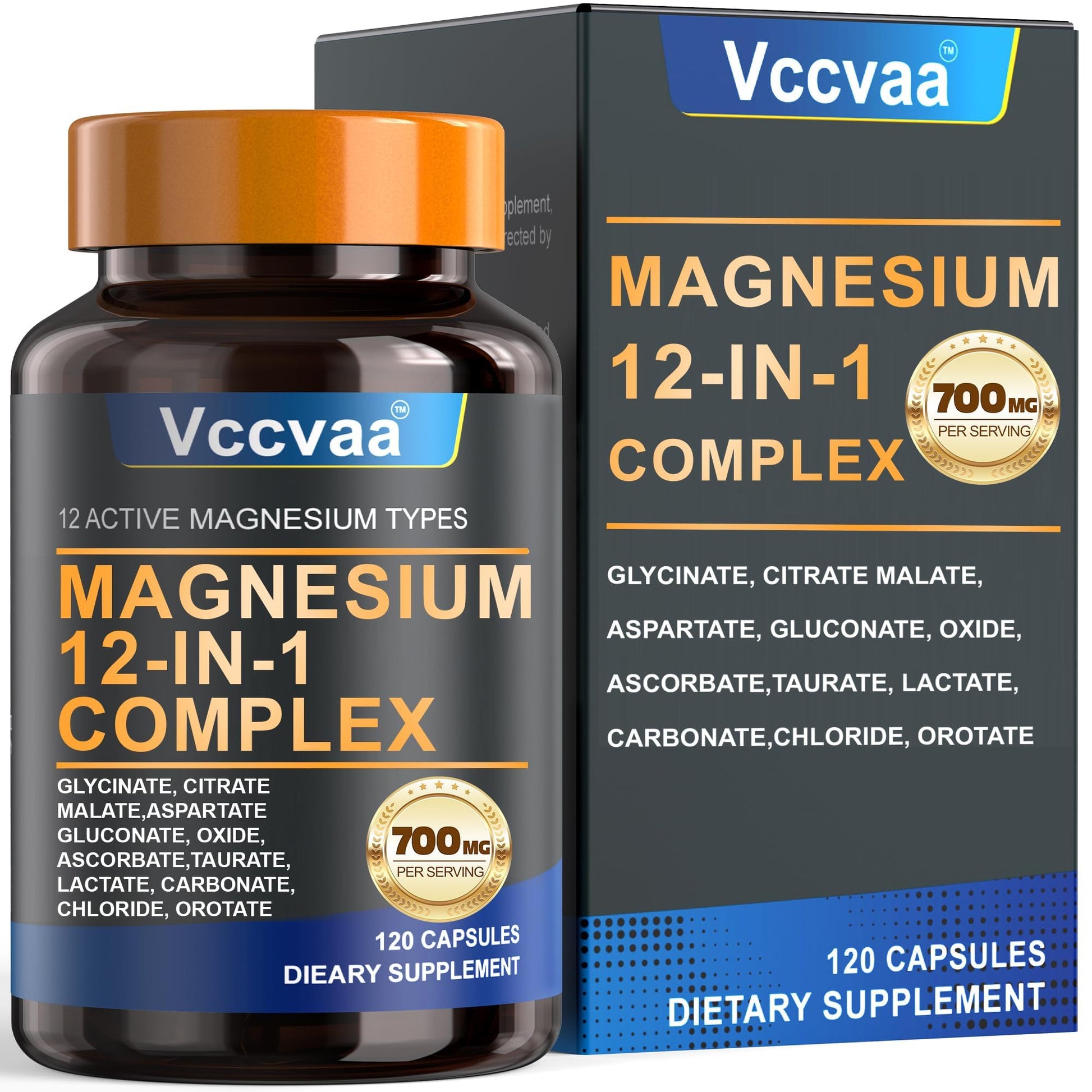 Magnesium Complex 700mg – 12-in-1 Magnesium Supplement with Glycinate, Citrate, Malate, Oxide, Taurate & More – High Absorption for Muscle, Heart, Sleep, Bone, Nerve Support –120 Capsules Vccvaa uk supplements