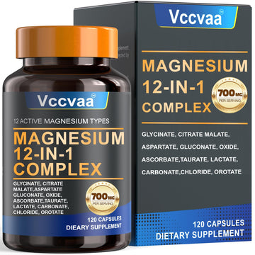 Magnesium Complex 700mg – 12-in-1 Magnesium Supplement with Glycinate, Citrate, Malate, Oxide, Taurate & More – High Absorption for Muscle, Heart, Sleep, Bone, Nerve Support –120 Capsules Vccvaa uk supplements