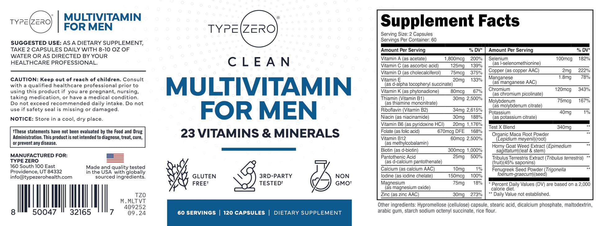 Type Zero Multivitamin Capsules for Men (120 Capsules) (1200 mg) - Gluten-Free, 60 Servings Type Zero uk supplements