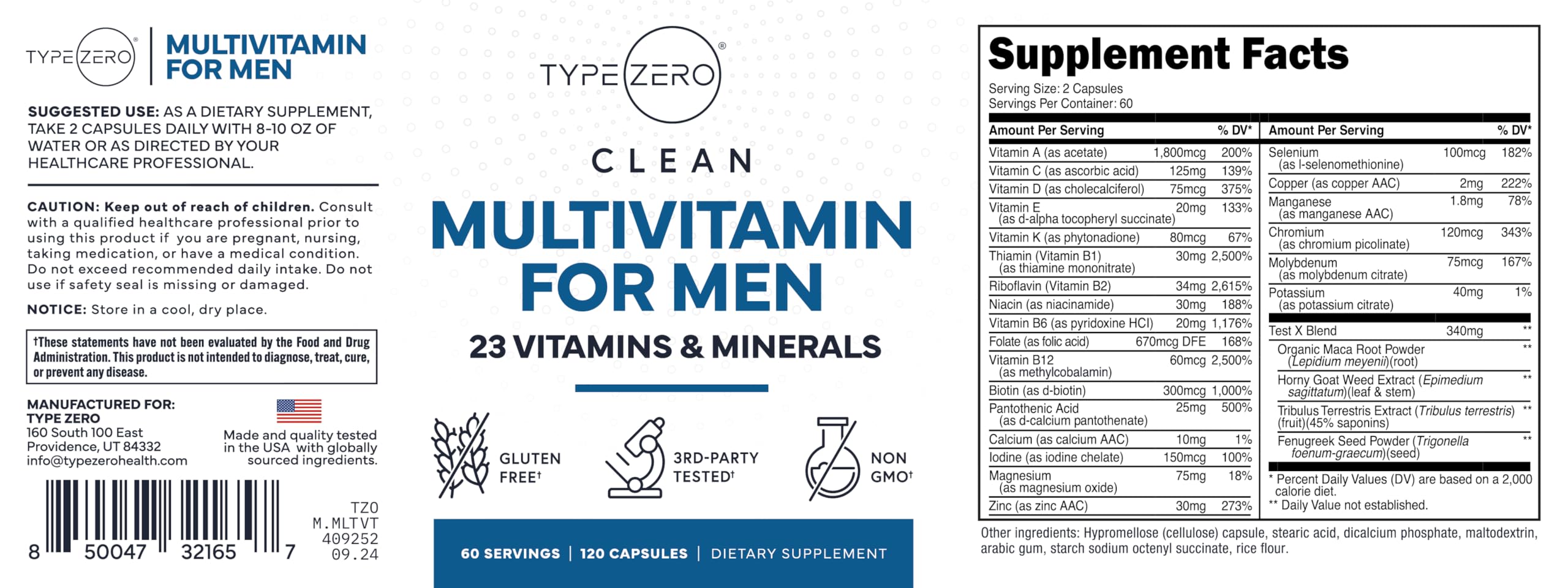 Type Zero Multivitamin Capsules for Men (120 Capsules) (1200 mg) - Gluten-Free, 60 Servings Type Zero uk supplements