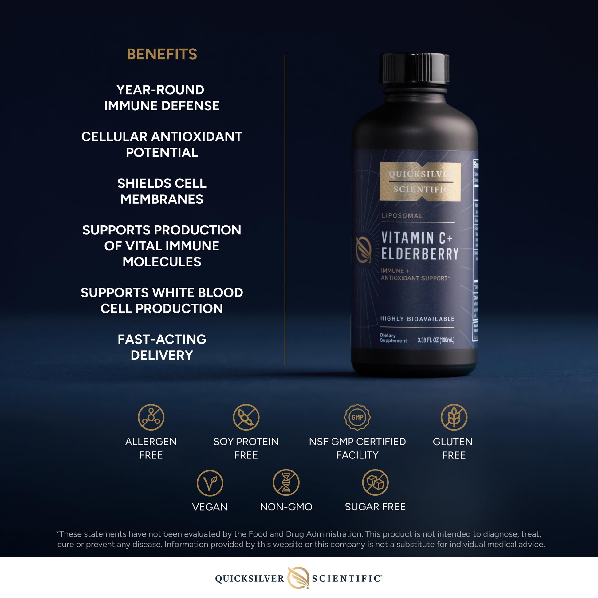 Quicksilver Scientific Liposomal Vitamin C + Elderberry - 1000mg with Superior Absorption Technology & Tocotrienols - Antioxidant & Immune Support Tonic (100ml), 1 Item Quicksilver Scientific uk supplements