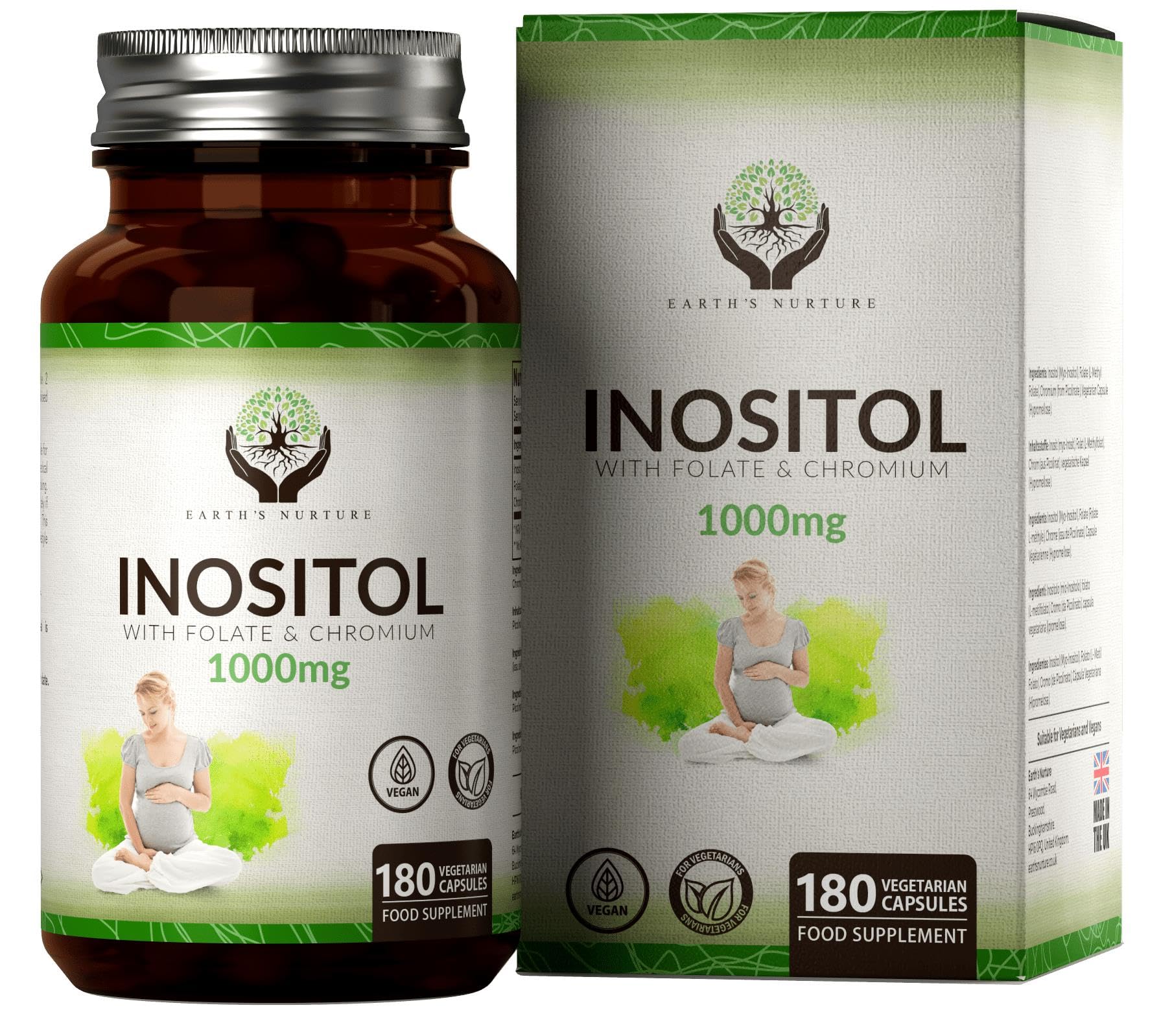 EN Myo-Inositol Chromium & Folate Blend | 1000mg Myo Inositol Per Serving | 180 Vegan Earth's Nurture uk supplements