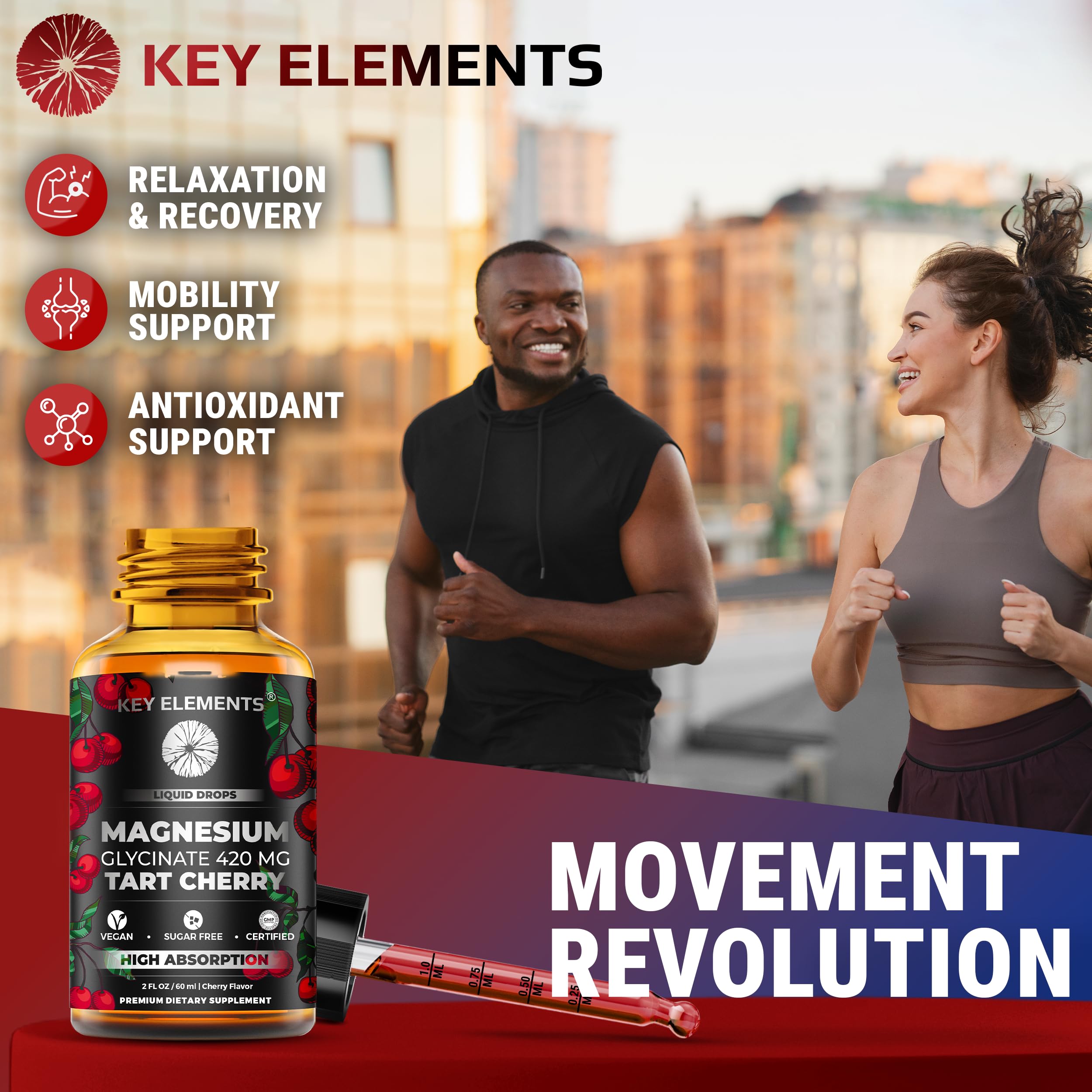 Liquid Magnesium Glycinate 420 Mg with Natural Tart Cherry Extract | Magnesium Glycinate Drops Supplement for Sleep, Mood & Mobility Support | Tart Cherry Extract KEY ELEMENTS uk supplements