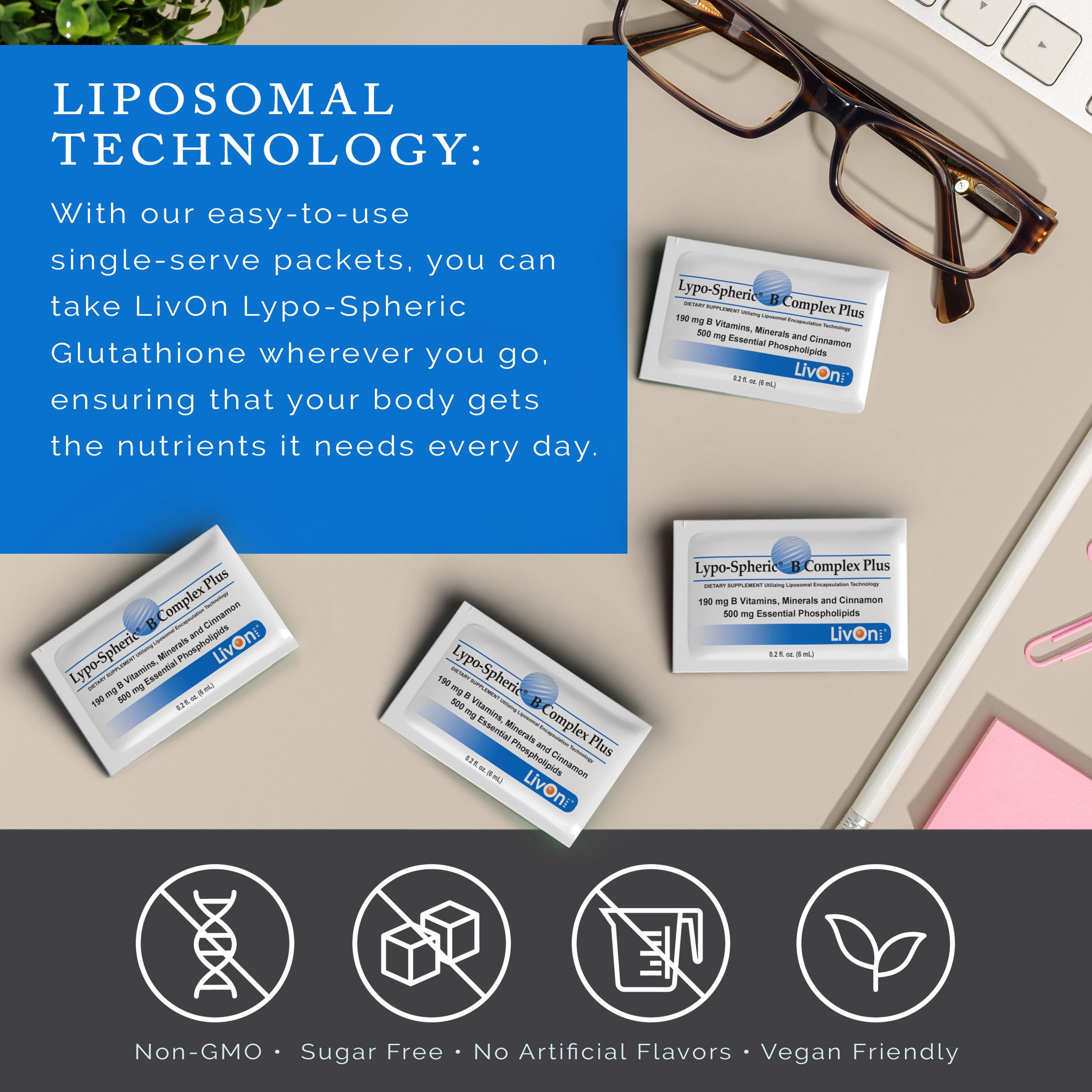 LivOn Laboratories Lypo–Spheric B Complex Plus – 30 Packets – 195 mg B Vitamins, Minerals & Cinnamon Per Packet – Liposome Encapsulated for Improved Absorption – 100% Non–GMO LivOn Laboratories uk supplements