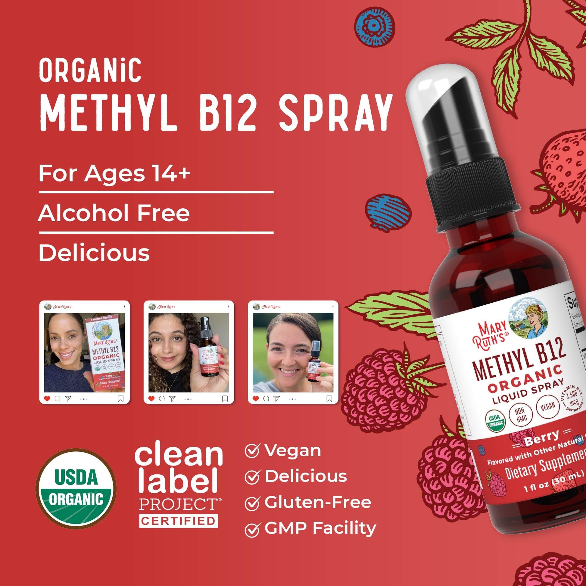 MaryRuth Organics Methyl B12 Spray | 1,500 mcg B12 Per Serving | Methylcobalamin | Energy Metabolism | Nervous System Support | Neuro Health | Vegan | Gluten Free | Sugar Free | 1 Fl Oz MARYRUTH'S uk supplements