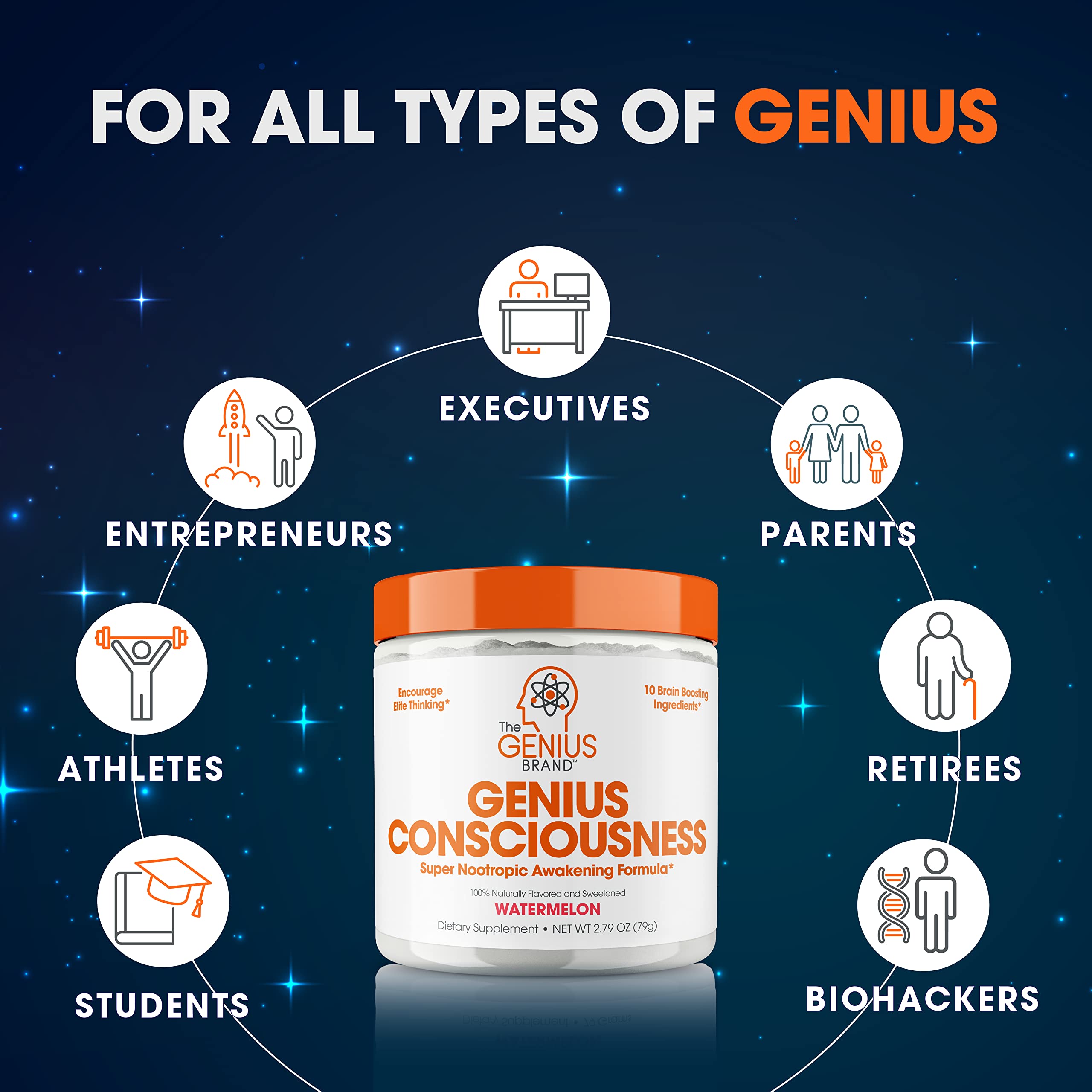 Genius Consciousness, Super Nootropic Brain Supplement Powder, Watermelon The Genius Brand uk supplements