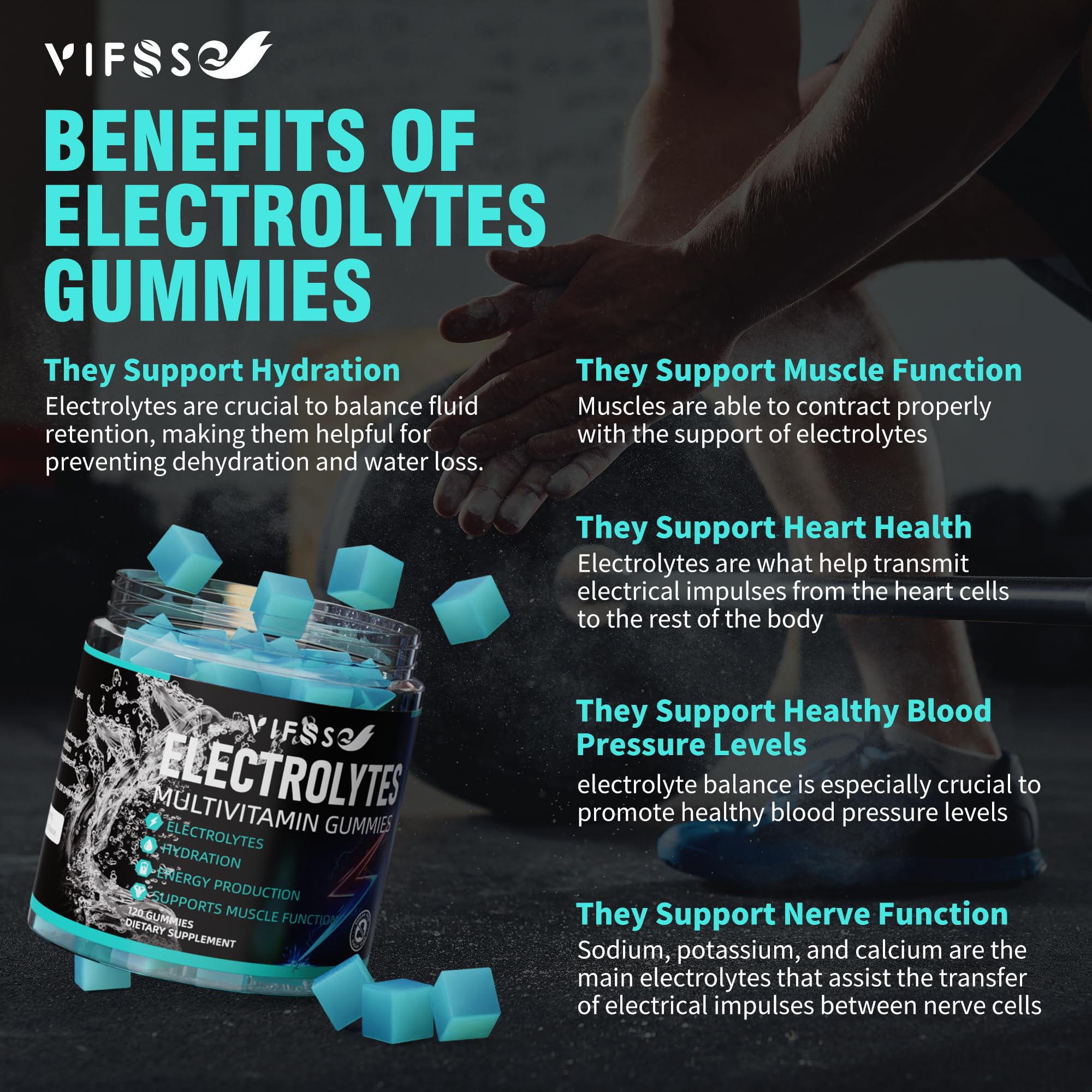 VIFSSG Electrolytes Gummies No Sugar, 120 Chewable Electrolyte Gummies with 6 Electrolytes for Runners and Endurance Sports, Refreshing Blue Raspberry, Hydration Electrolyte Chews, 1 Pack VIFSSG uk supplements