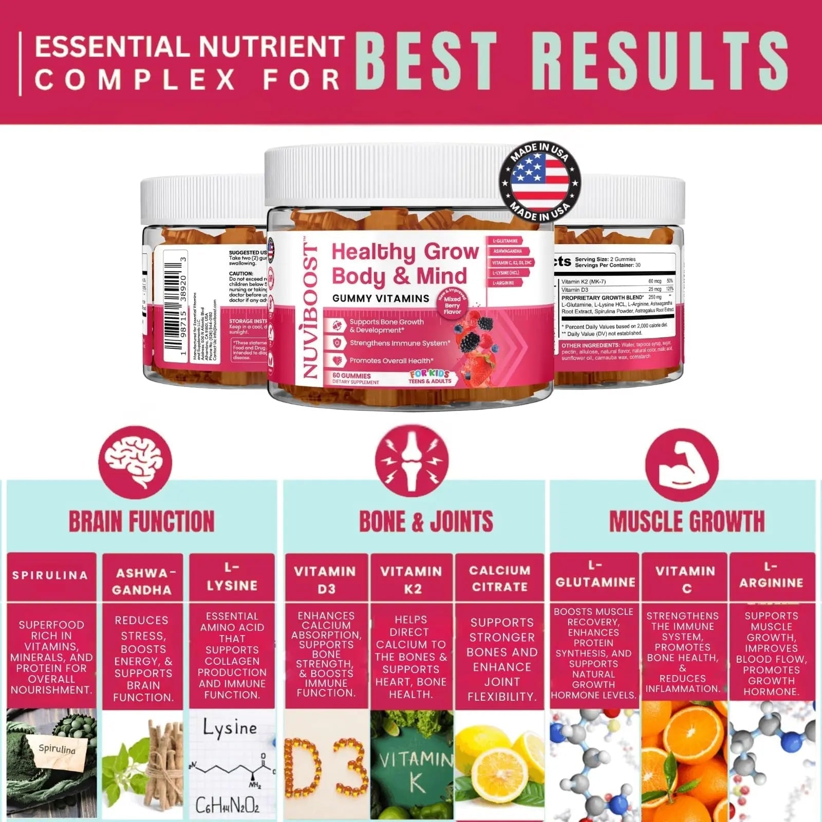 NUVIBOOST Healthy Grow Height Growth Gummies Rich in Calcium, Vitamins C, D3, K2, L-Arginine, Ashwagandha, and Others NUVIBOOST uk supplements