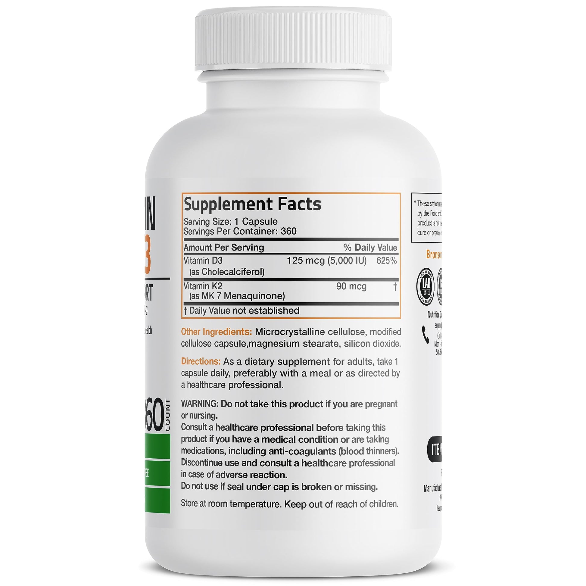 Bronson Vitamin K2 (MK7) with D3 Supplement Non-GMO Formula 5000 IU Vitamin D3 Bronson uk supplements