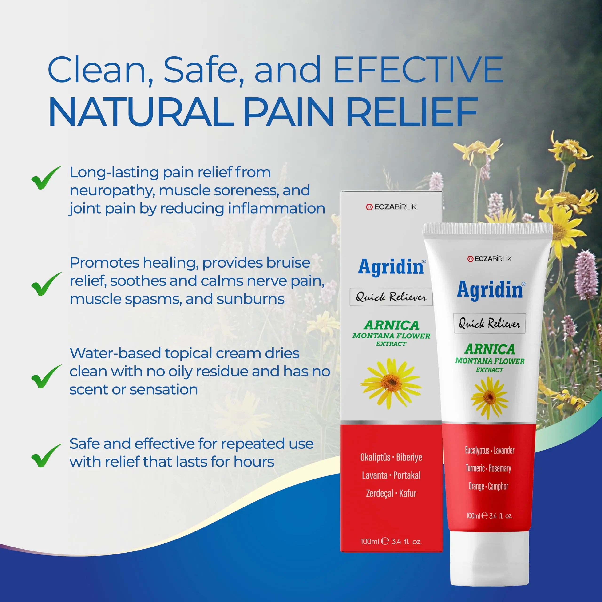 Agridin Arnica Pain Relief Cream for Joint & Muscle – Extra Strength Fast-Acting Formula – Targets Back, Knee, Neck, Hand, Foot Aches – Natural Massage Cream for Inflammation & Bruises Agridin uk supplements
