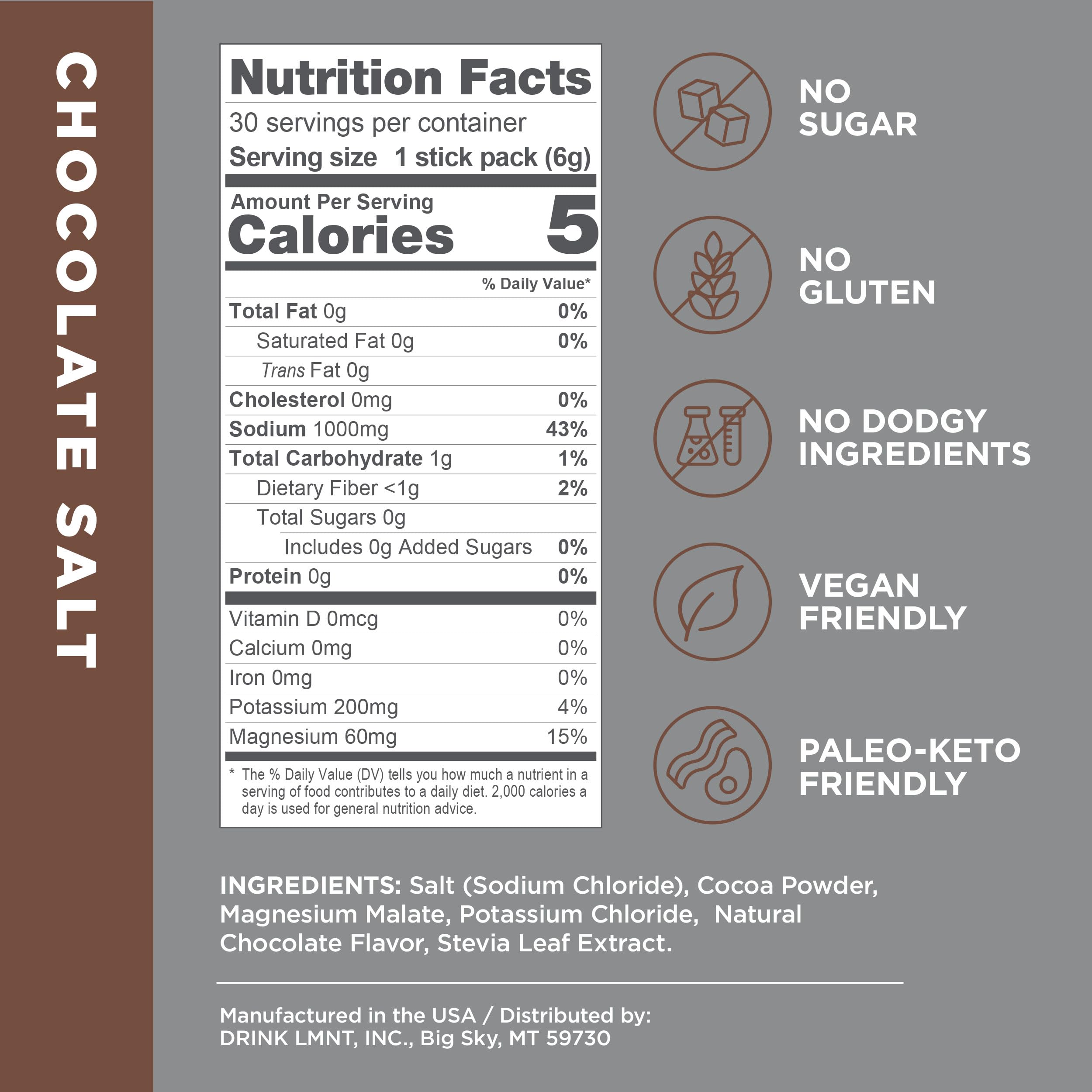 LMNT Zero-Sugar Electrolytes - Hot Chocolate Salt - Hydration Powder Packets Drink LMNT uk supplements