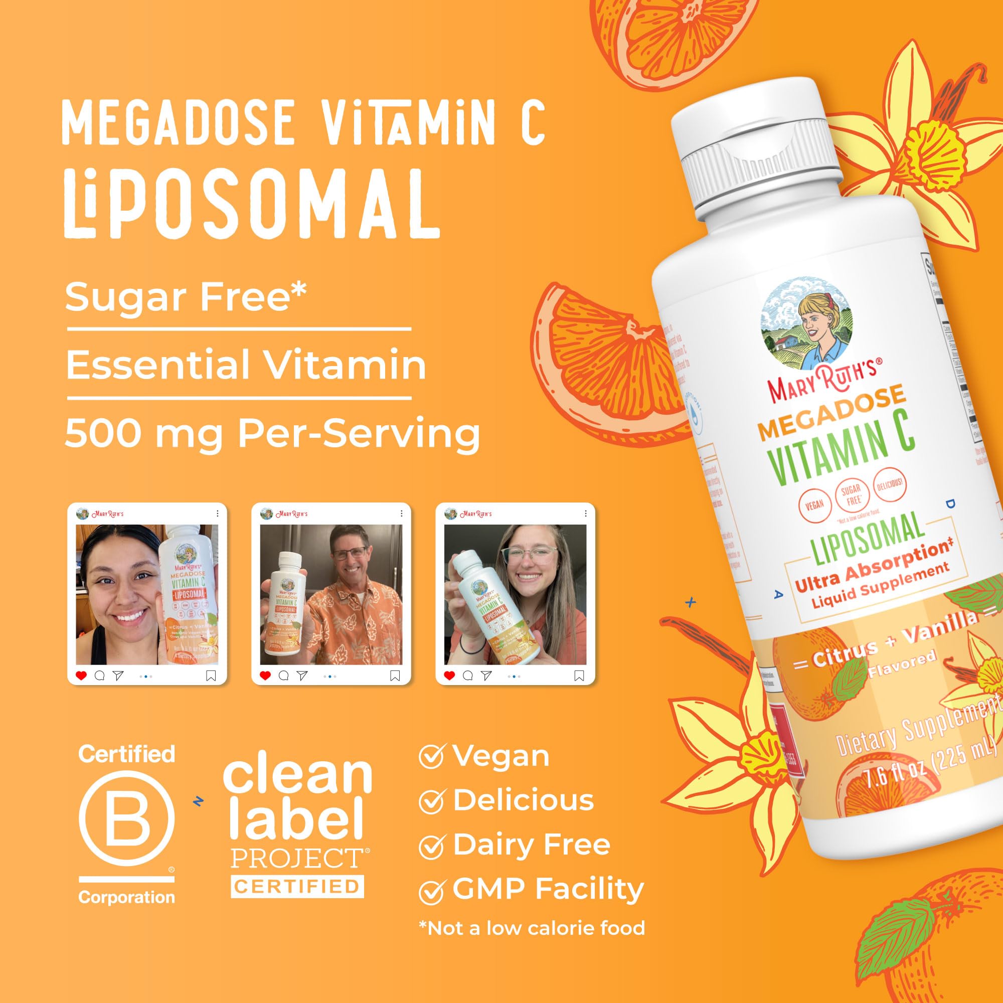 MaryRuth's Megadose Liquid Vitamin C Liposomal | 500 mg Per Serving | Ultra Absorption | Immunity | Antioxidant Support | Collagen Formation | Vegan | Gluten Free | Sugar Free | 7.6 Oz | 30 Servings MARYRUTH'S uk supplements