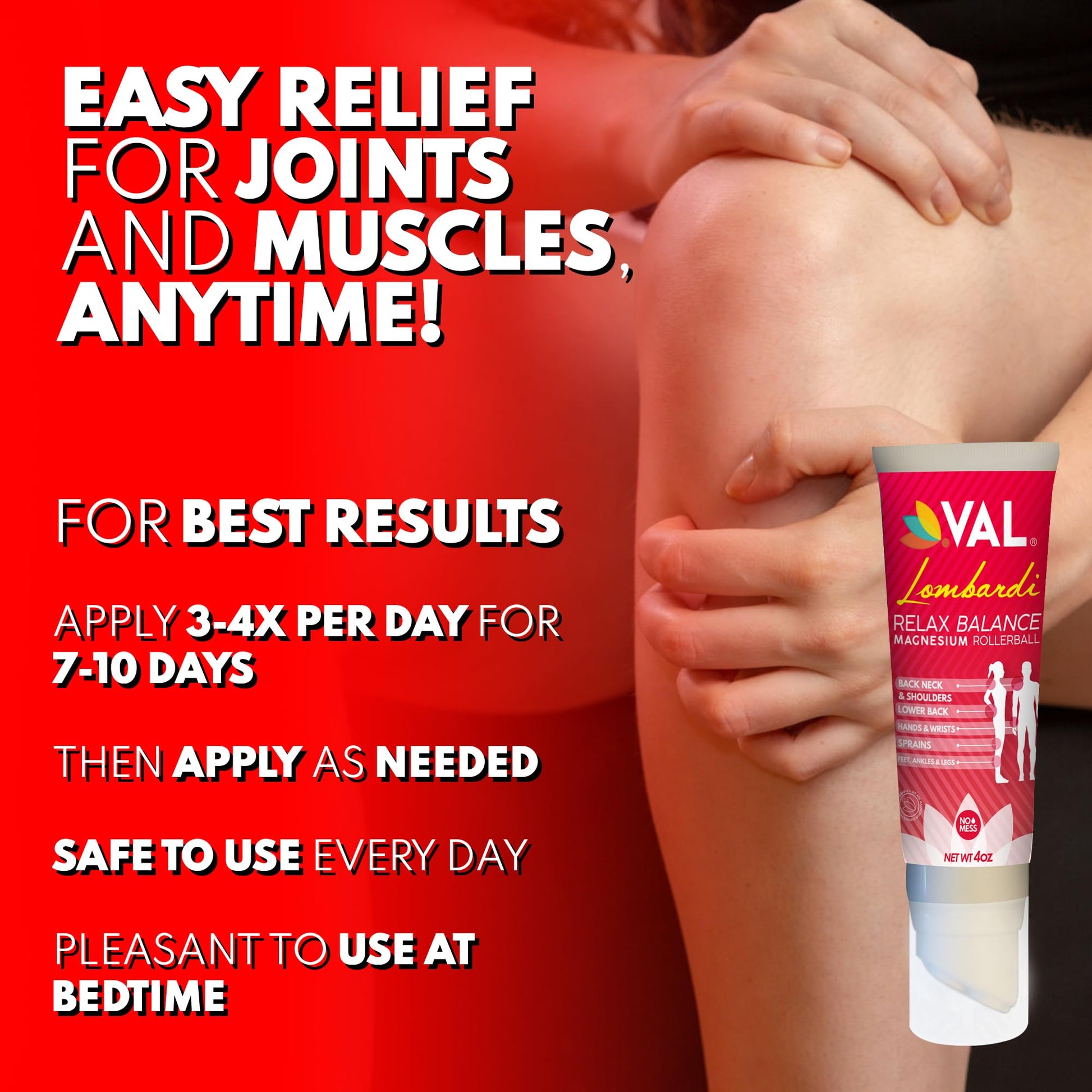 VAL Lombardi Relax Balance Magnesium Rollerball | Zechstein Magnesium + Herbal Extracts | Joint & Muscle Relief for Neck, Back, Legs | No Mess, Non-Greasy | 4oz VAL uk supplements