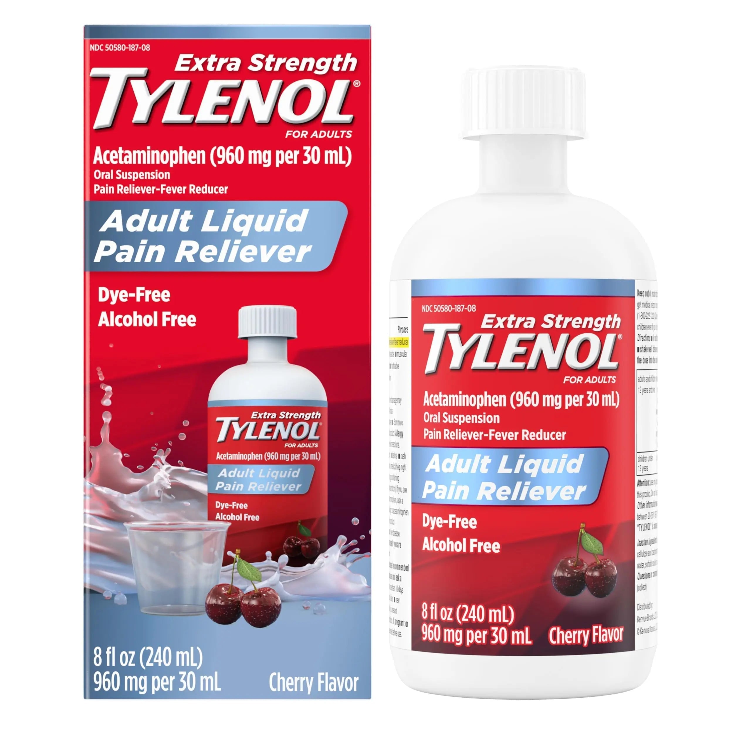 Tylenol Adult Liquid Pain Reliever and Fever Reducer, Extra Strength Liquid Acetaminophen for Fast Pain Relief for Headaches & Other Minor Pain, Cherry Flavor, Dye & Alcohol Free, 8 fl. oz Tylenol uk supplements