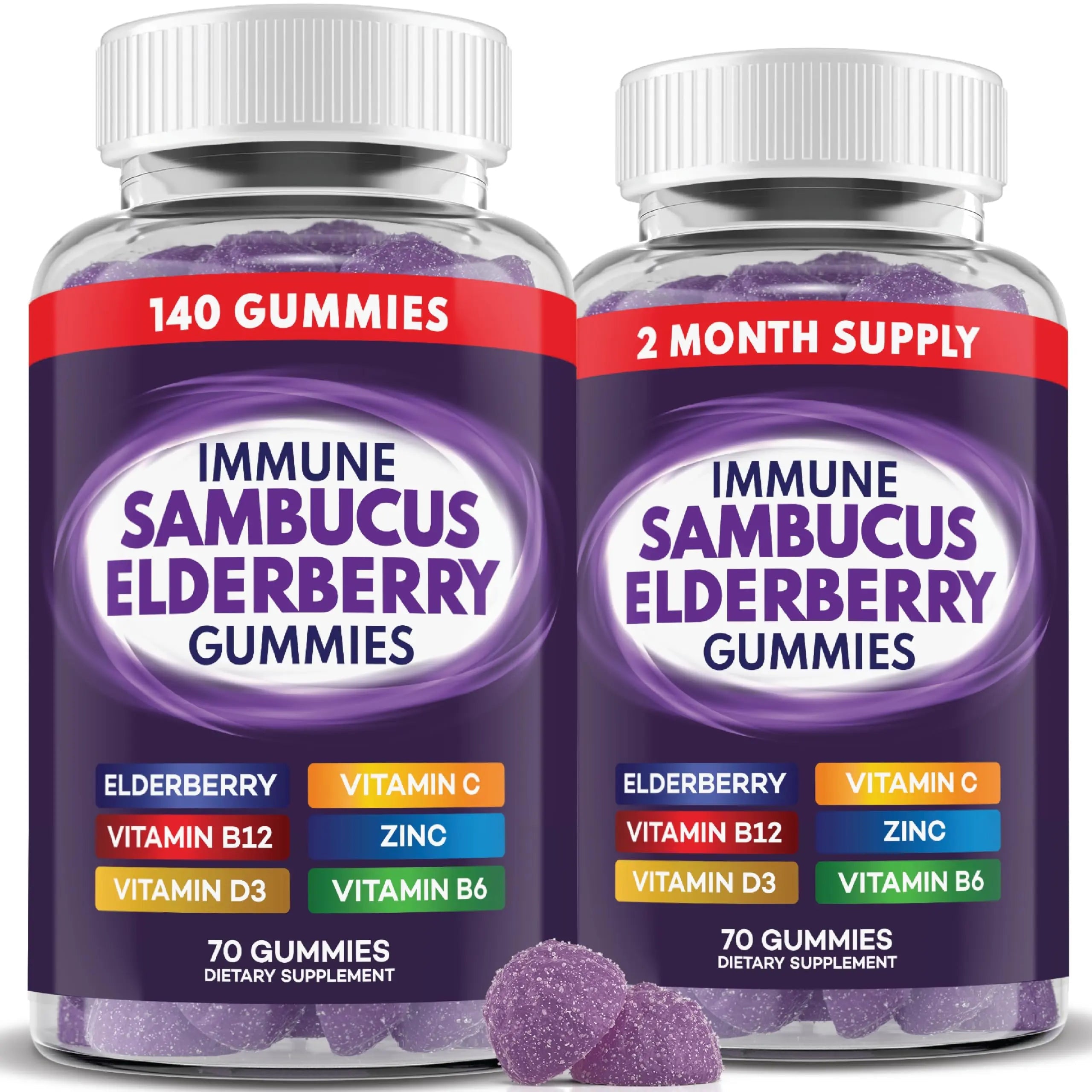 Elderberry Gummies Immune Support, Daily Support for Kids and Adults*, with Sambucus Elderberry, Zinc, Vitamin C, D3, B6, B12, Plus PAYÉ uk supplements