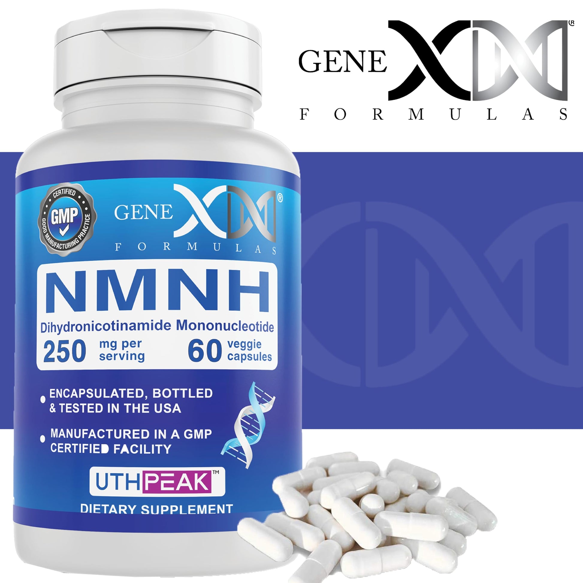 Genex Formulas 250mg NMNH (60 Capsules - 30 Servings) | Uthpeak™ NMNH (Dihydronicotinamide Mononucleotide) NAD+ Precursor for Healthy Aging - Non-GMO, Gluten-Free, Vegetarian Genex Formulas uk supplements